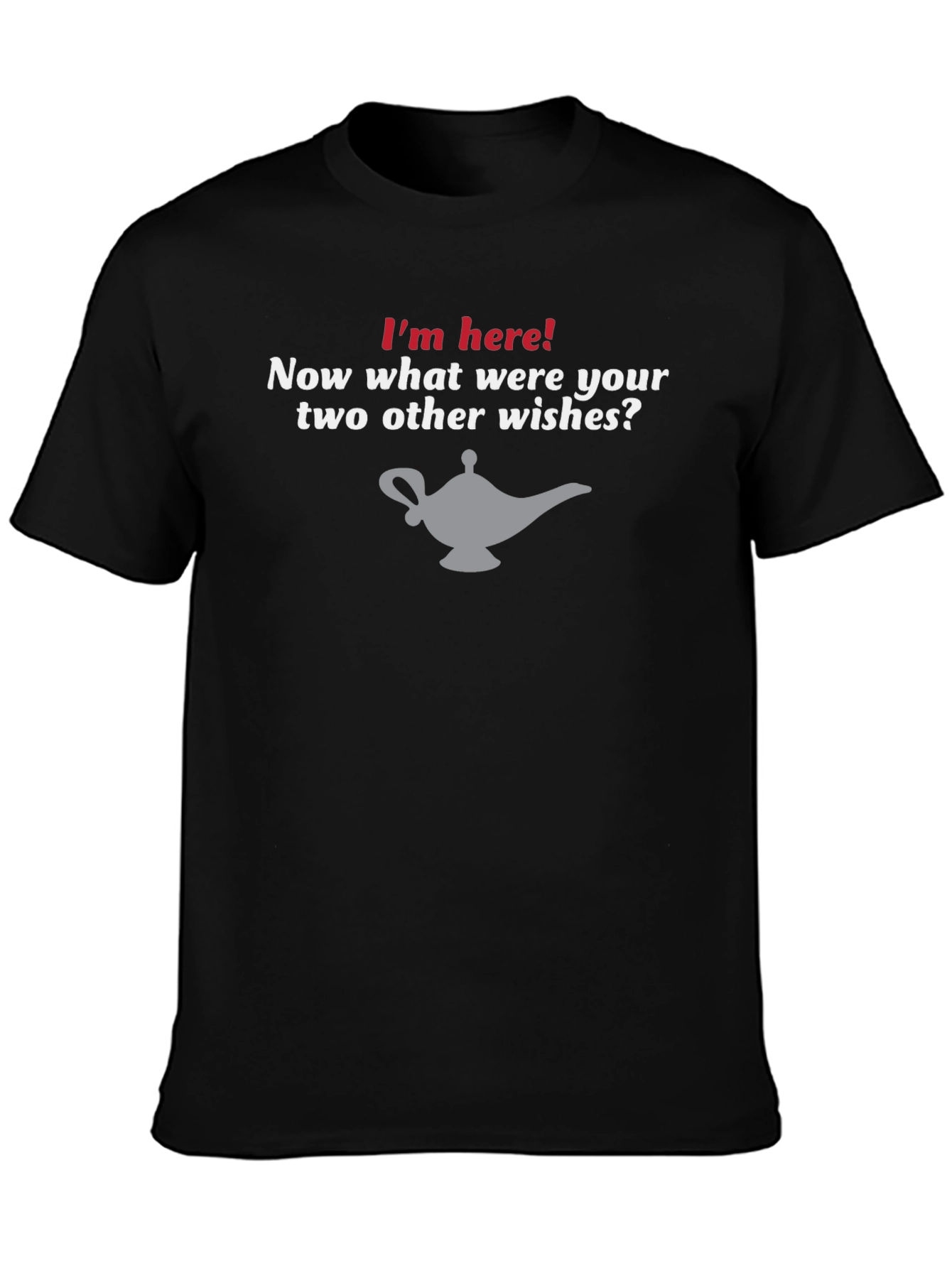 Black I'm Here! Genie Lamp Novelty Graphic T-Shirt view 3