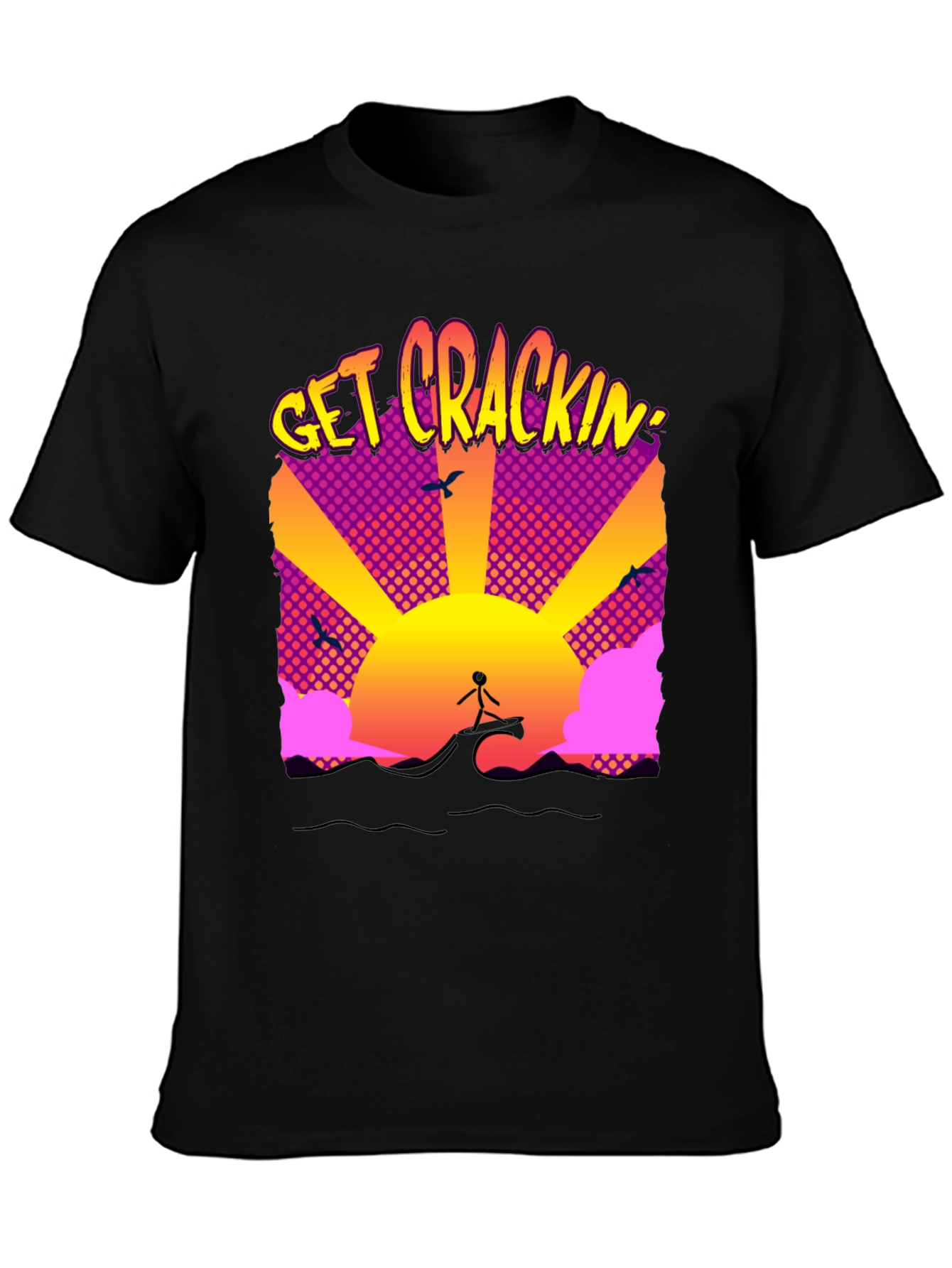 Black Get Crackin' Graphic T-Shirt - Surfing Sunrise view 3