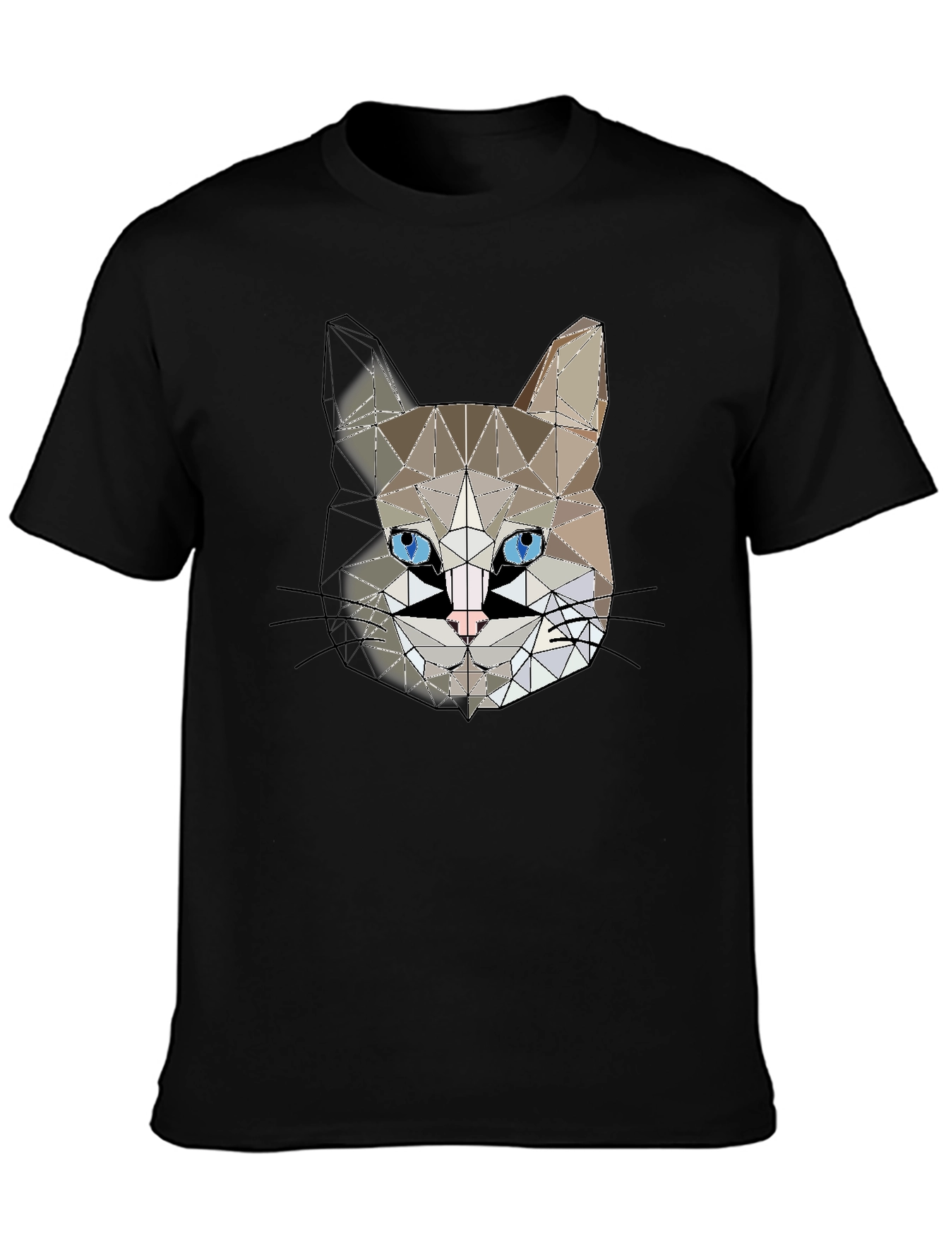 Black Geometric Cat Head Graphic Black T-Shirt view 3