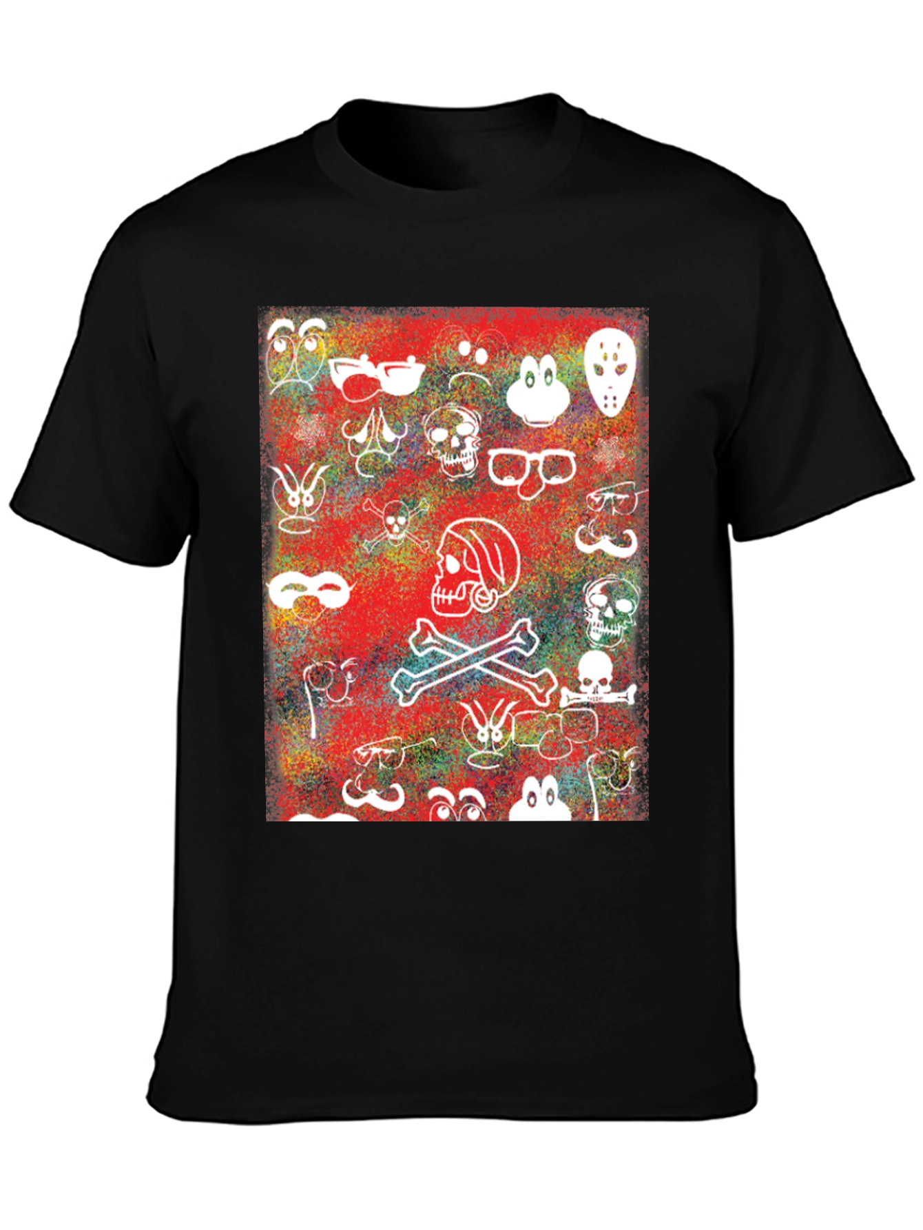 Black Skull & Character Graphic Print T-Shirt view 3