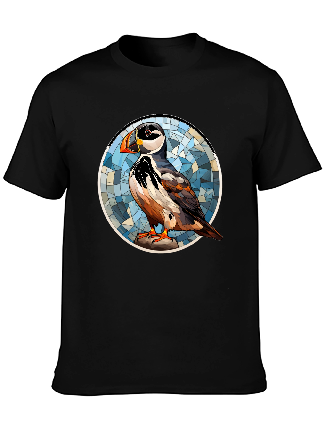 Black Puffin Art T-Shirt - Unique Bird Design view 3