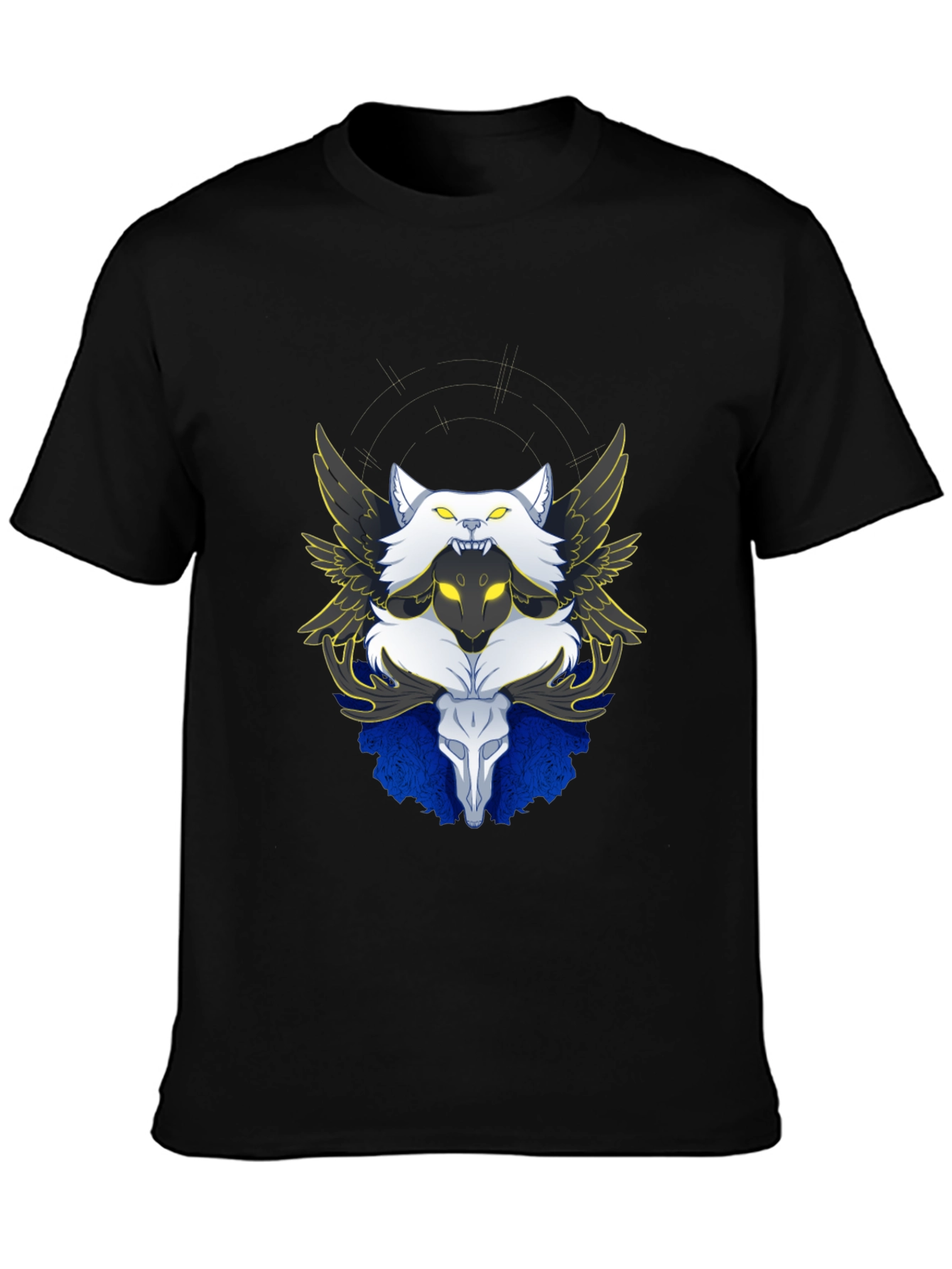 Black Winged Wolf & Skull Graphic Tee - Unique Design view 3