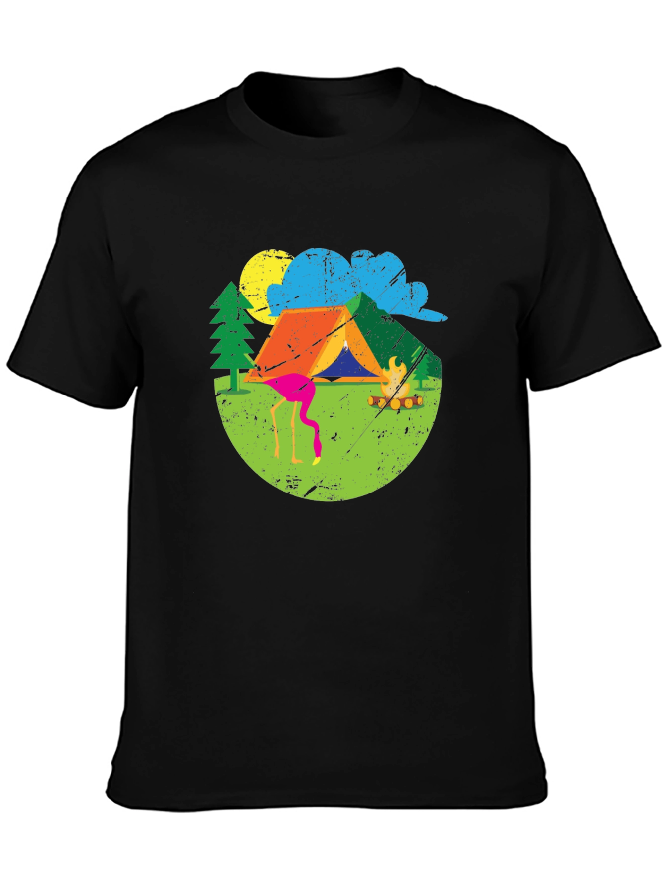 Black Camping Flamingo Graphic Tee - Black view 3
