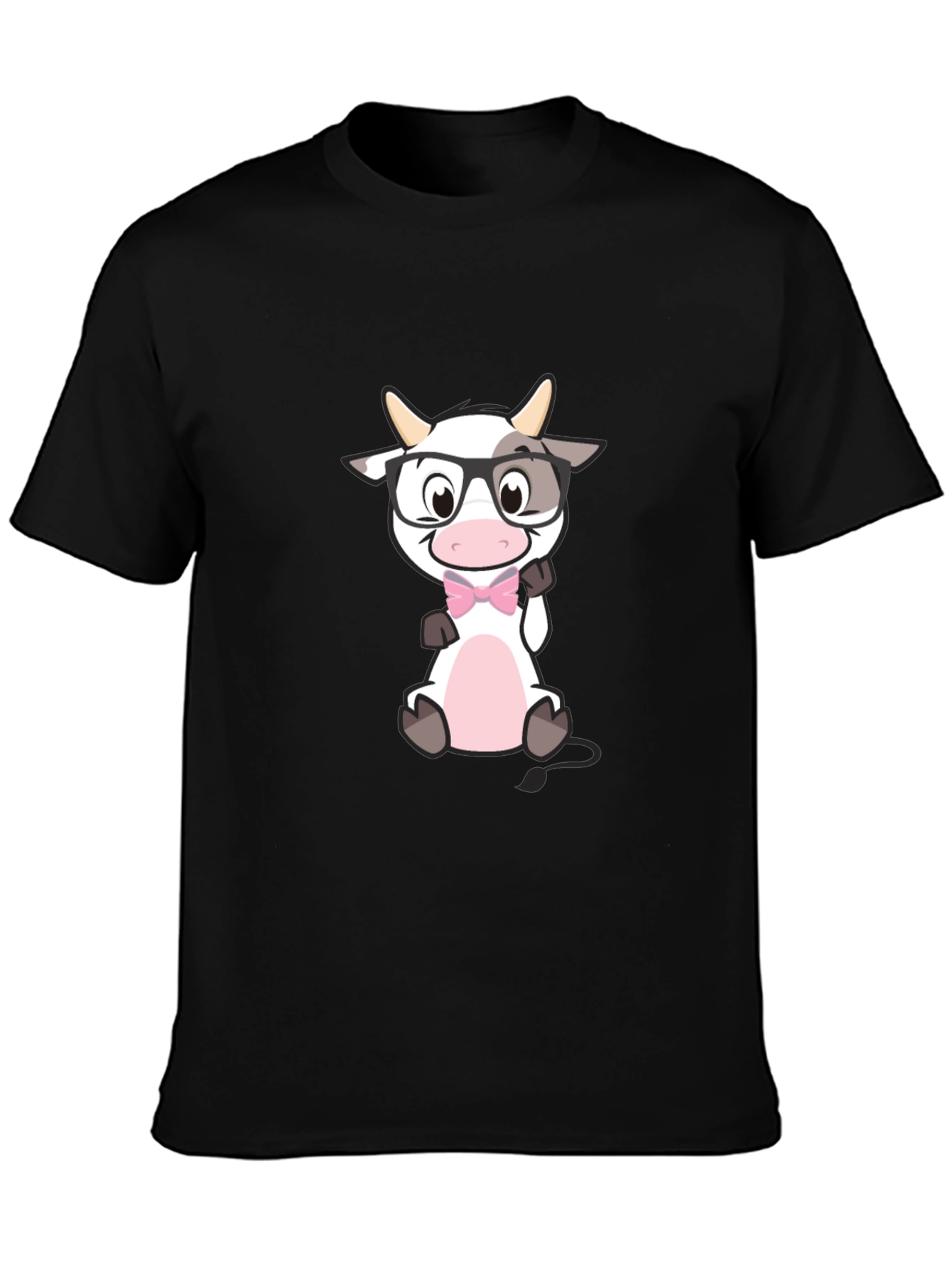Black Funny Cow with Glasses Black T-Shirt view 3