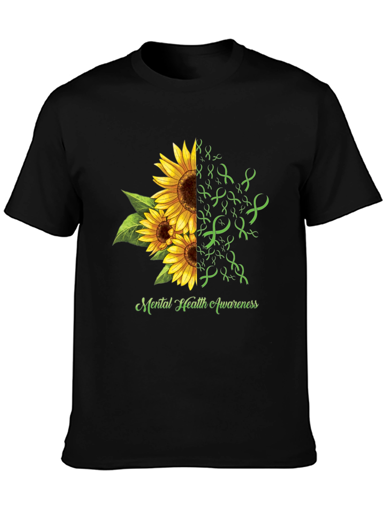 Black Mental Health Awareness Sunflower Ribbon T-Shirt view 3