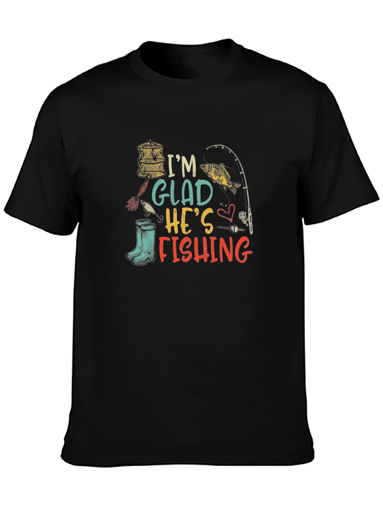 Black I'm Glad He's Fishing Black T-Shirt view 3