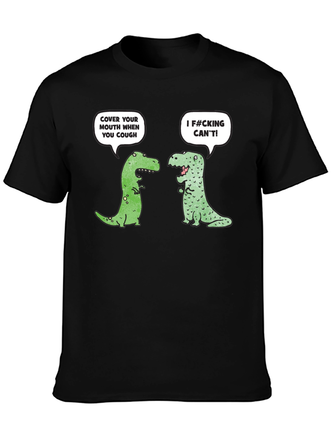 Black Funny Dinosaur Cough Cover T-Shirt view 3