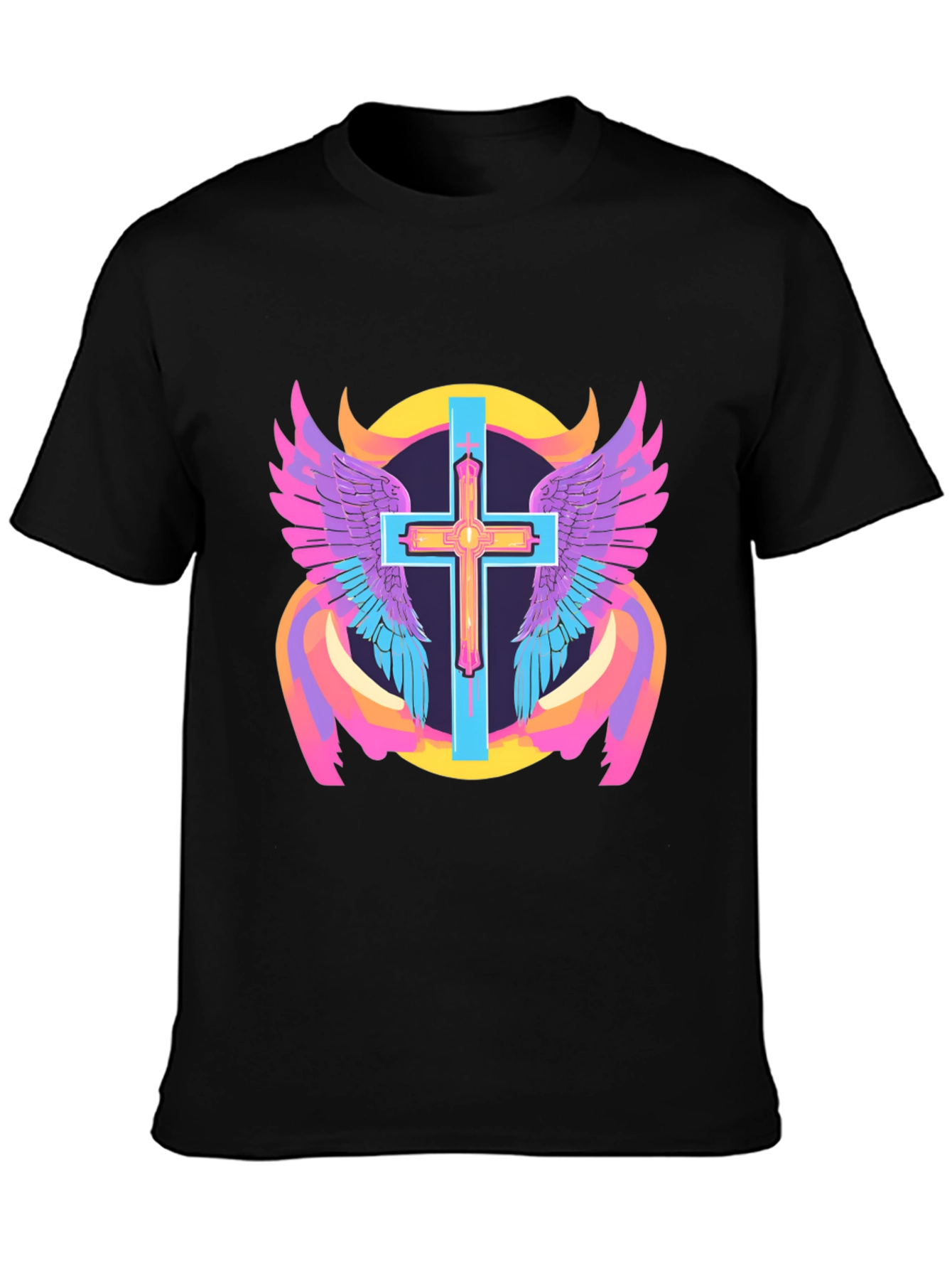 Black Winged Cross Graphic Tee - Black Cotton Blend view 3