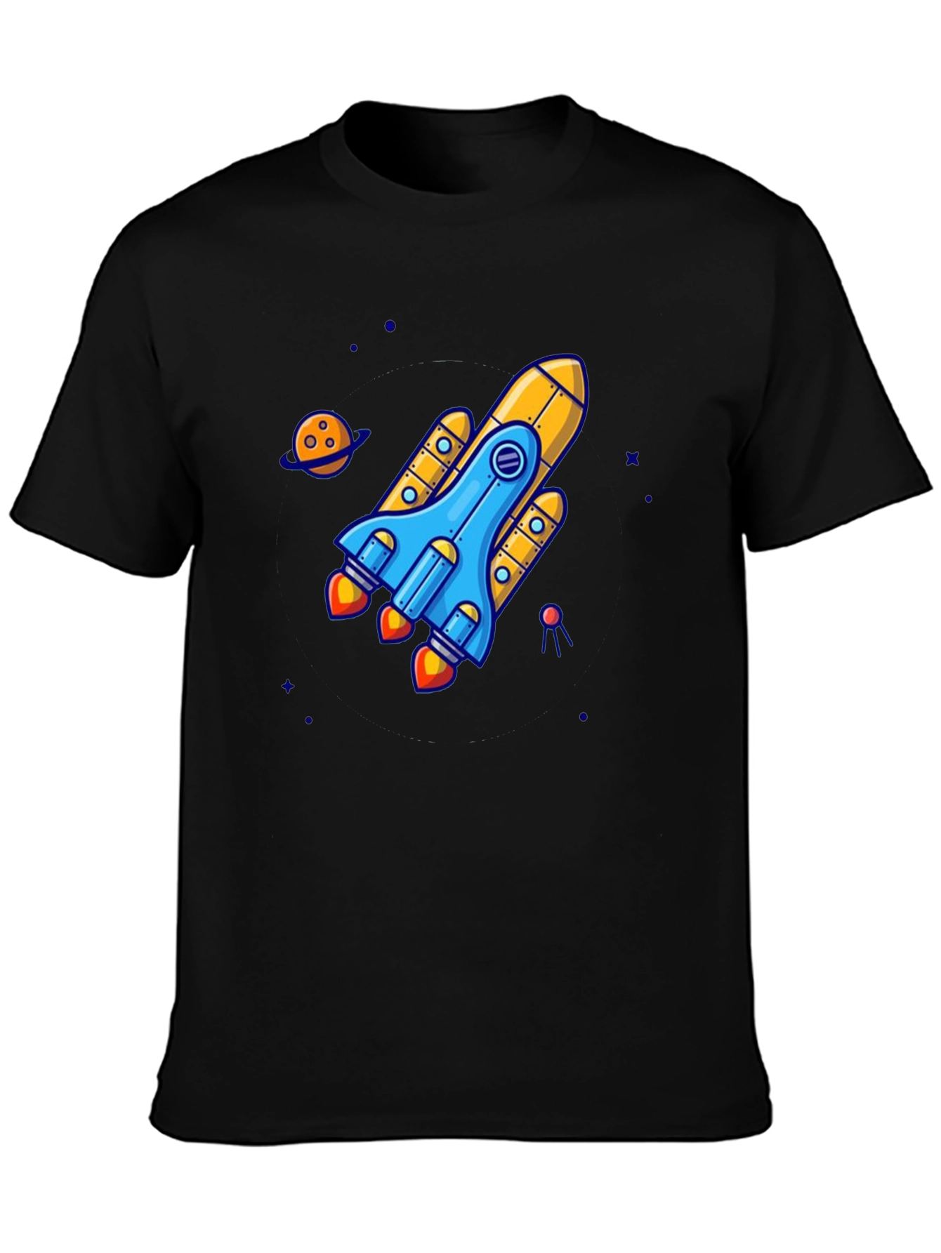 Black Rocket Ship Graphic Tee - Black Cotton T-Shirt view 3
