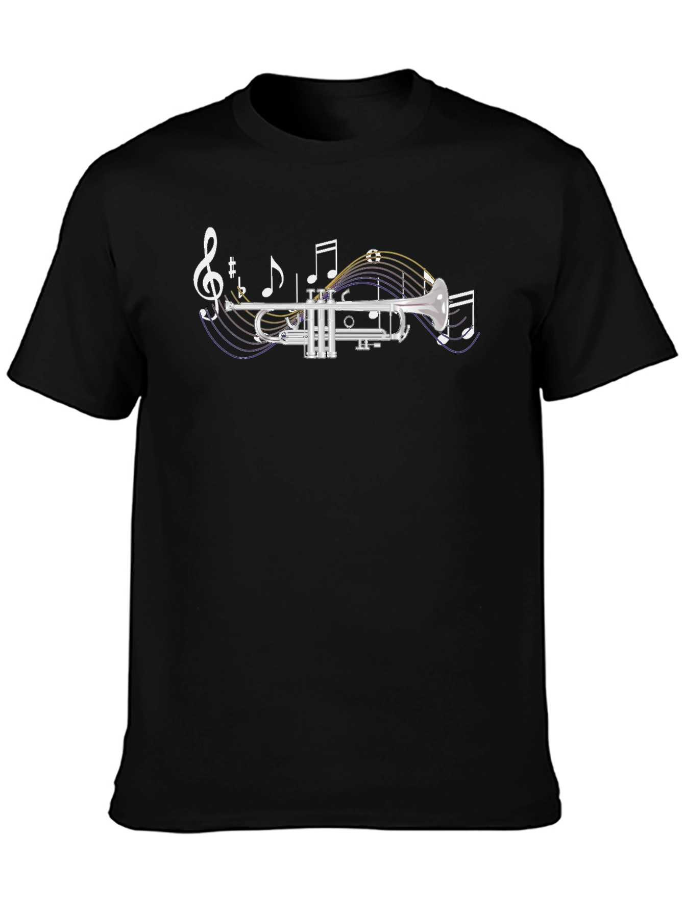 Black Trumpet Music Notes Graphic T-Shirt view 3