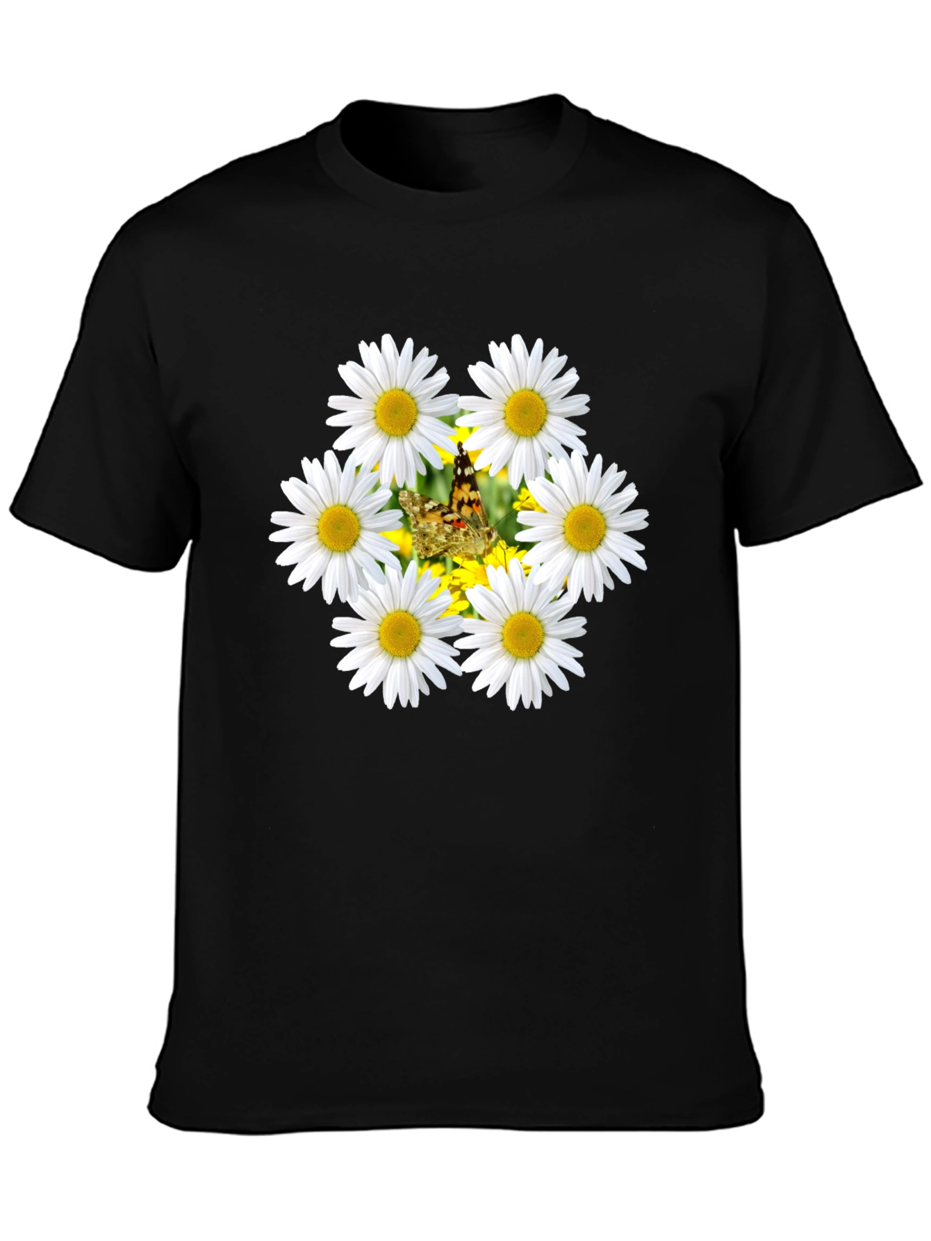 Black Daisy Butterfly Black T-Shirt view 3
