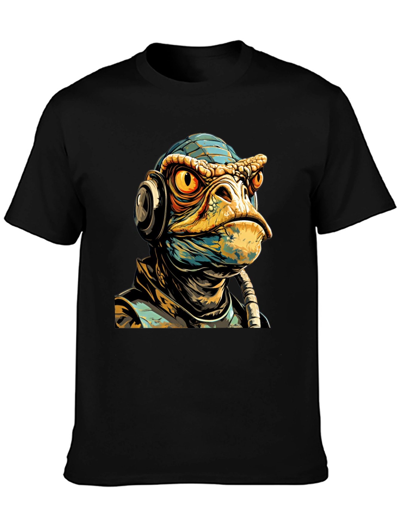 Black Sci-Fi Lizard Man Graphic Tee view 3