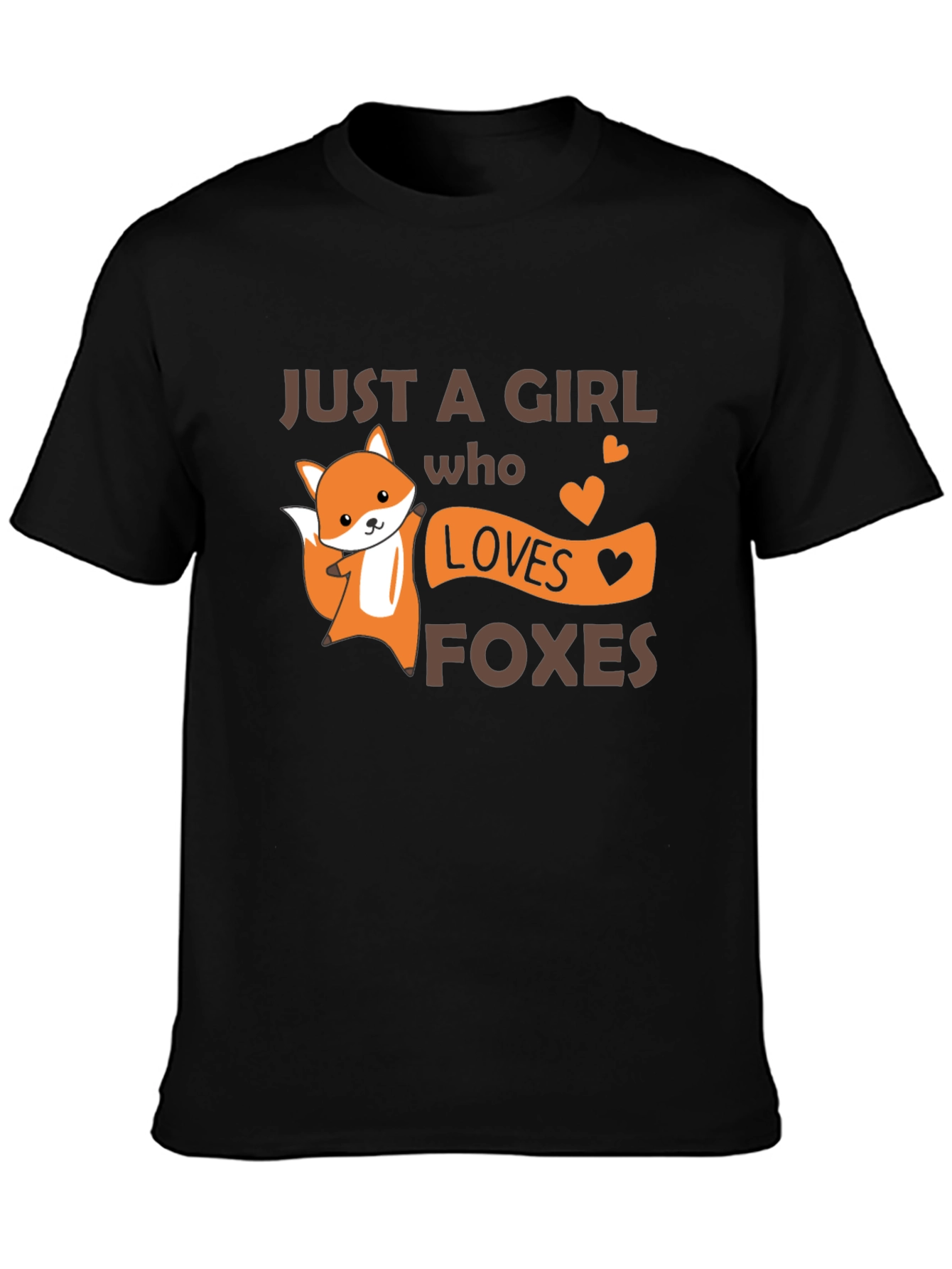 Black Cute Fox Girl Loves Foxes T-Shirt view 3