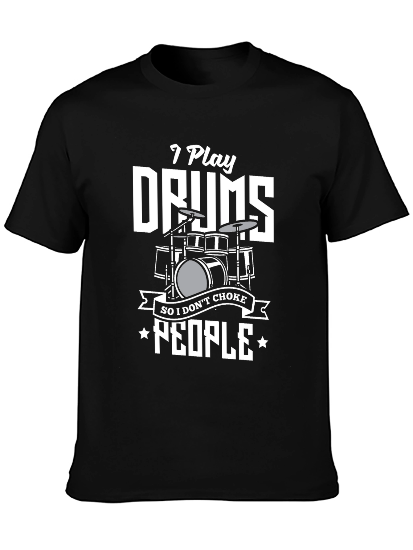 Black I Play Drums T-Shirt: Funny Musician Tee view 3