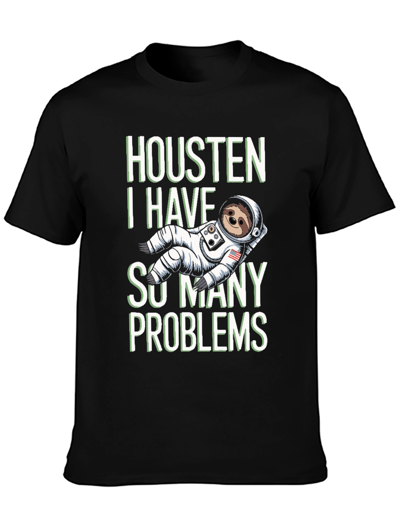 Black Houston Sloth Astronaut Graphic T-Shirt view 3