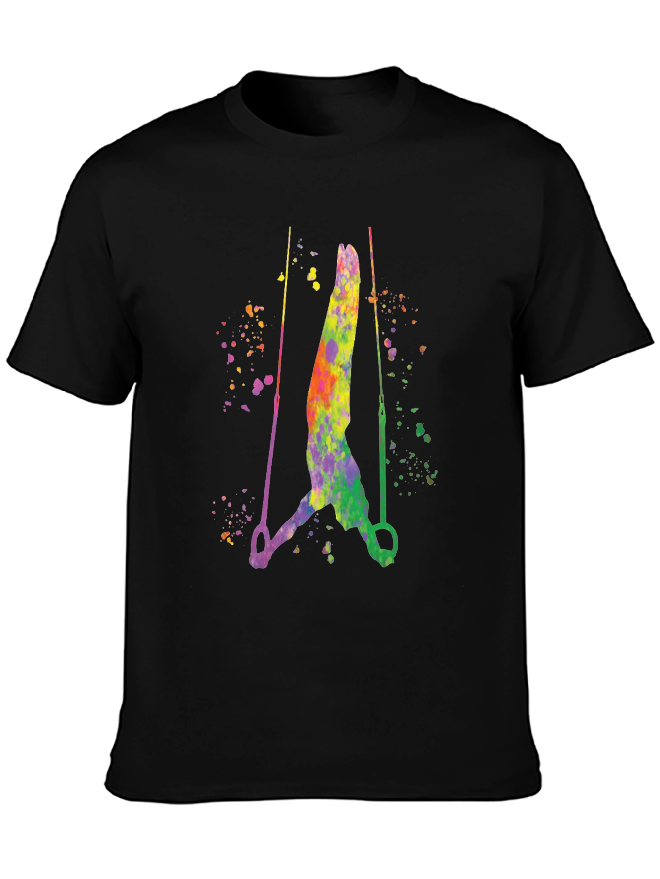 Black Gymnast Rings Watercolor Graphic Black T-Shirt view 3