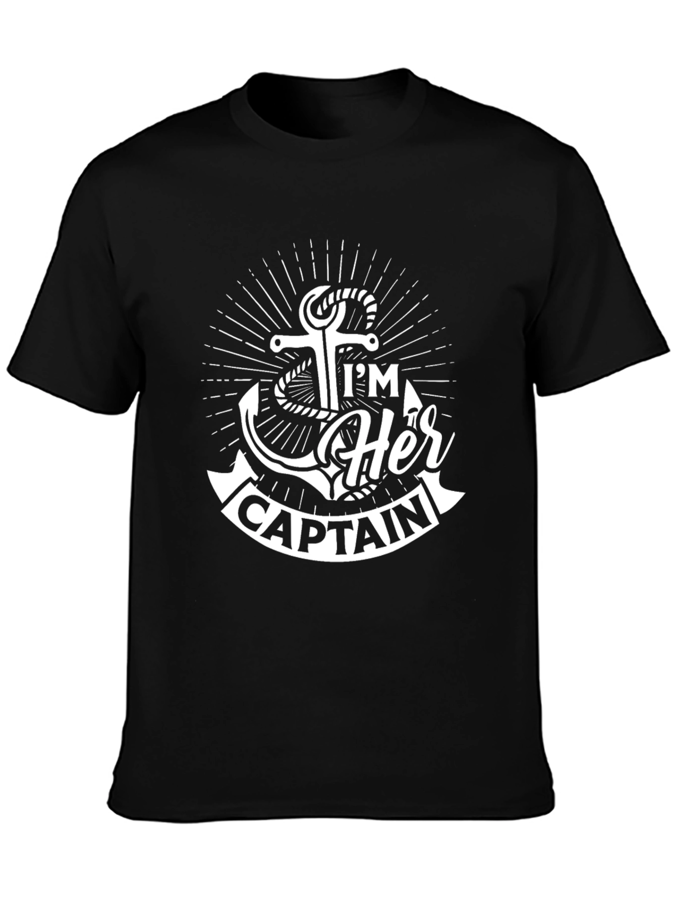 Black I'm Her Captain T-Shirt: Nautical Anchor Design view 3