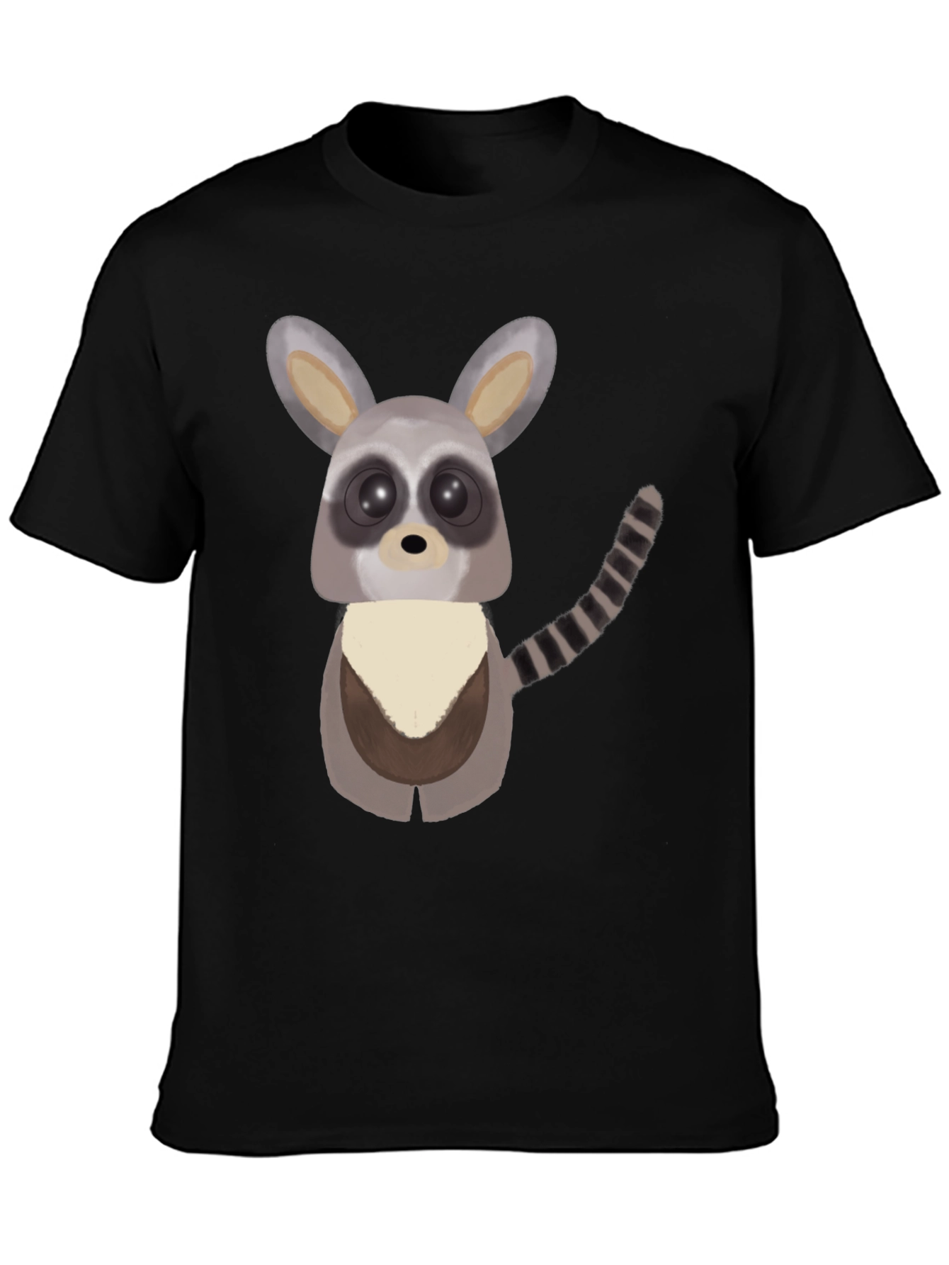 Black Cute Cartoon Raccoon Graphic T-Shirt view 3
