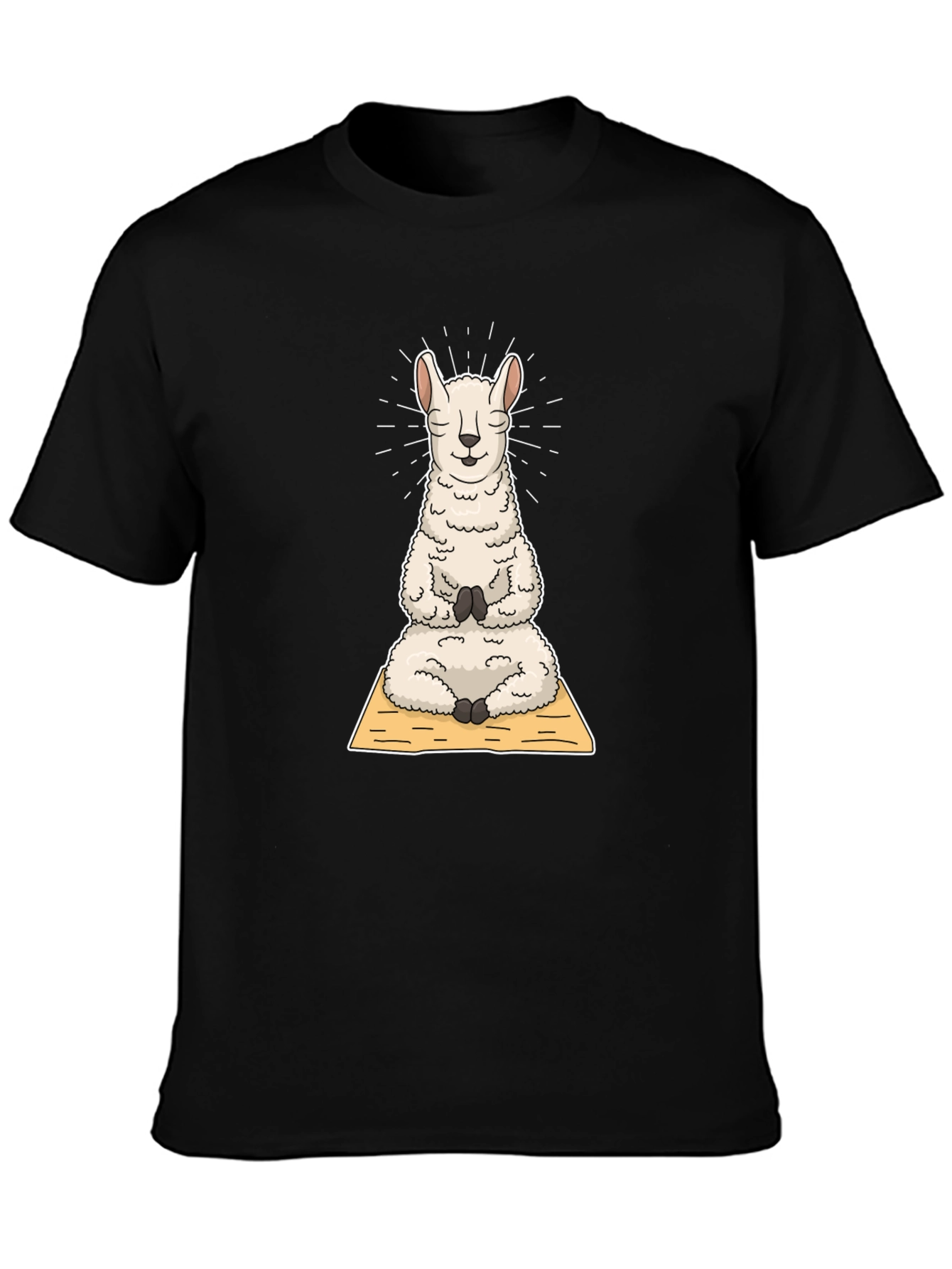 Black Yoga Llama T-Shirt: Meditating Alpaca Tee view 3