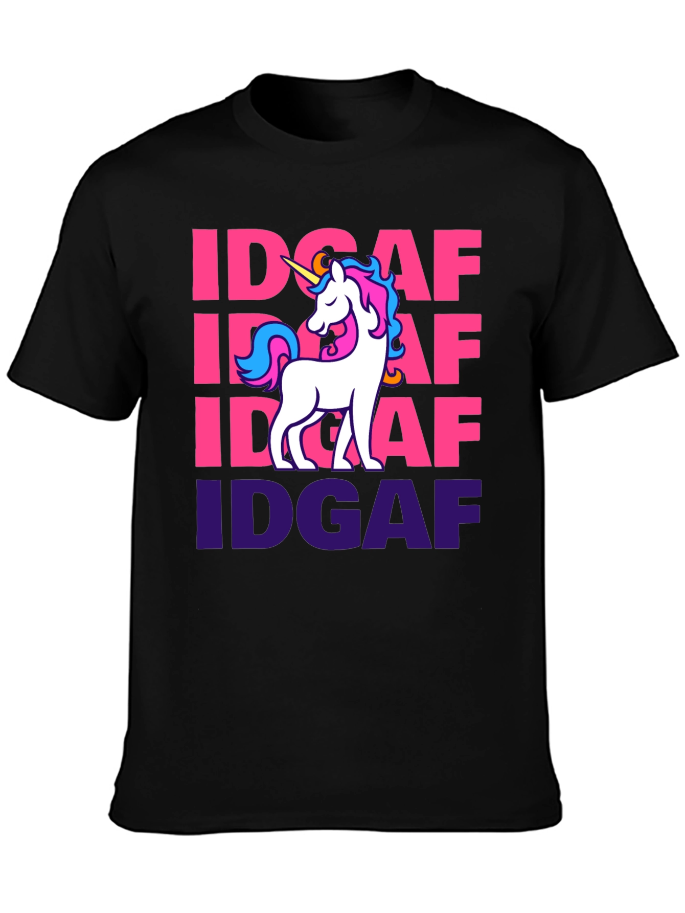 Black IDGAF Unicorn Graphic T-Shirt - Black Cotton Tee view 3