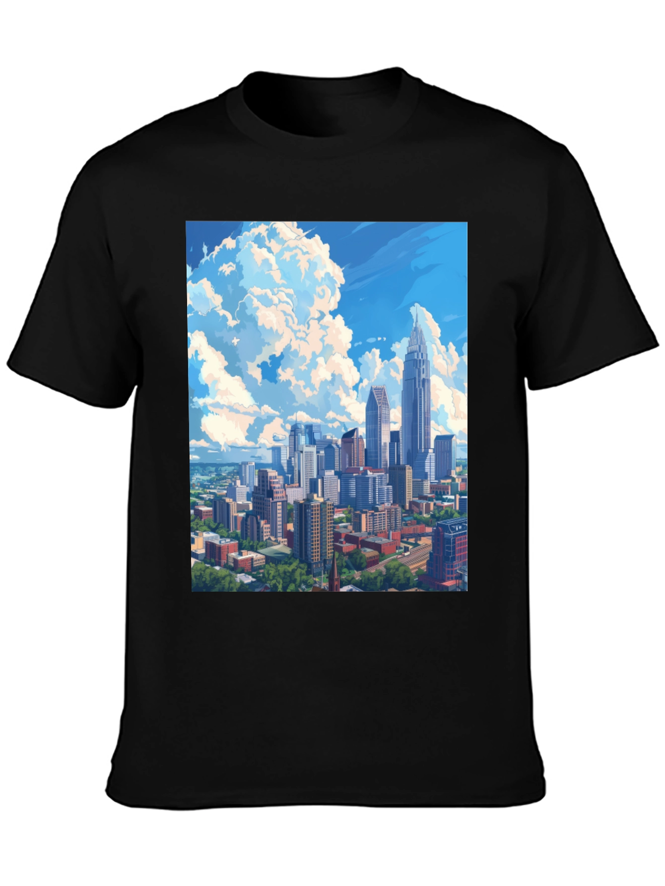 Black Cityscape Graphic Tee - Black Cotton Blend view 3
