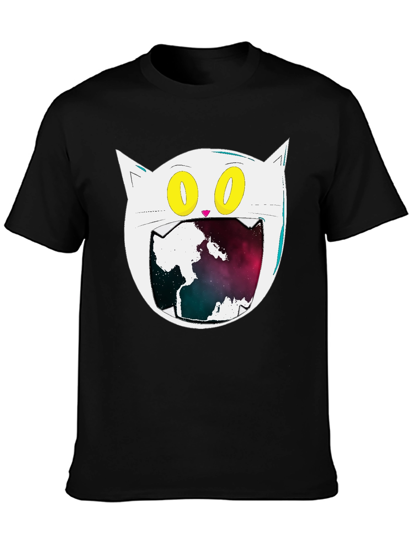 Black Cosmic Cat Graphic Tee - Black Cotton Blend view 3