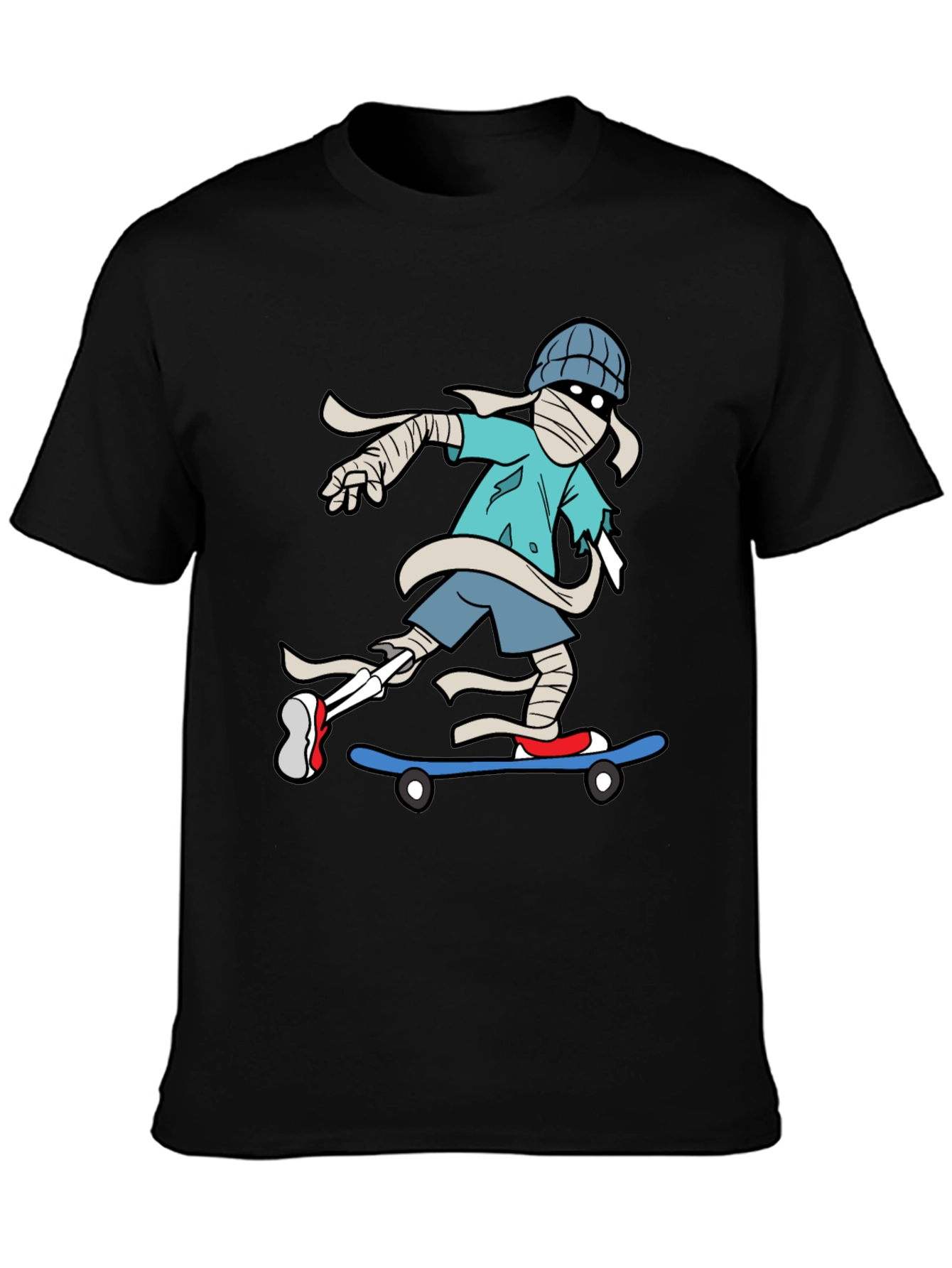 Black Skateboarding Mummy Graphic Tee - Cool & Unique Design view 3
