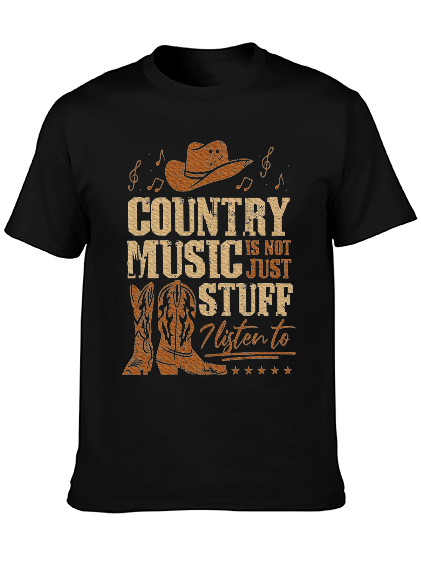 Black Country Music T-Shirt - Cowboy Hat Boots Graphic Tee view 3