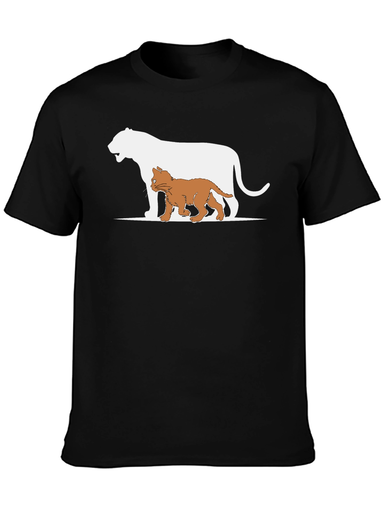 Black Cute Cat and Lion Graphic Black T-Shirt view 3