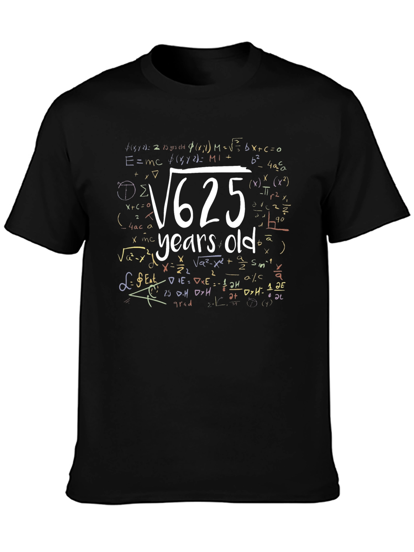 Black Funny Math Age T-Shirt - Root 625 Years Old view 3