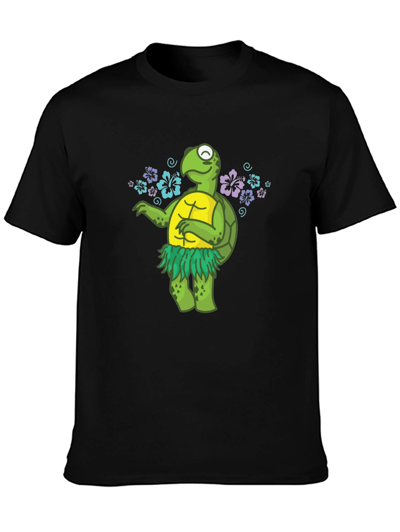 Black Funny Turtle Hula Dancer Graphic T-Shirt view 3