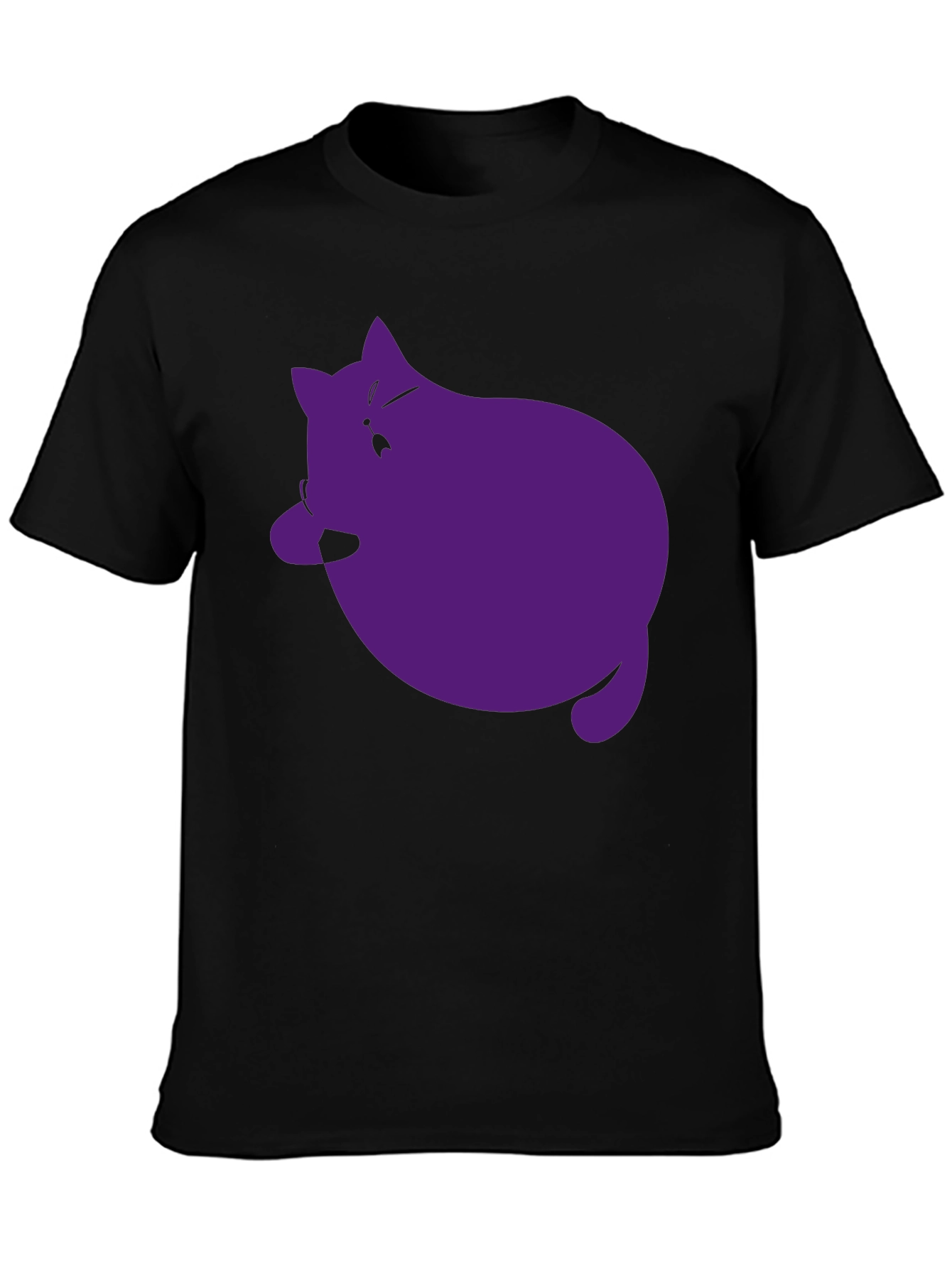 Black Men's Black T-Shirt with Purple Cat Graphic view 3