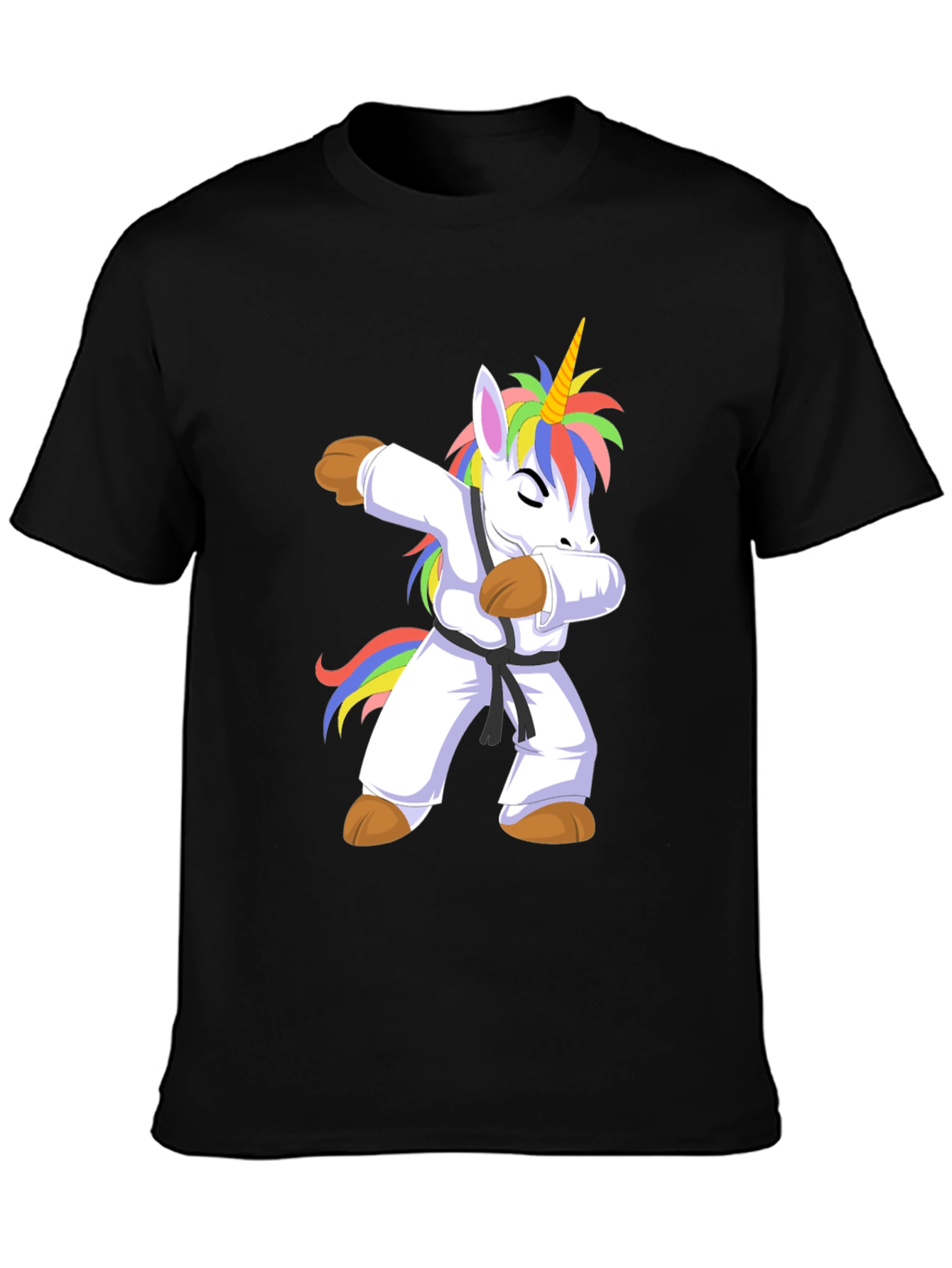 Black Unicorn Karate Dab Black T-Shirt view 3