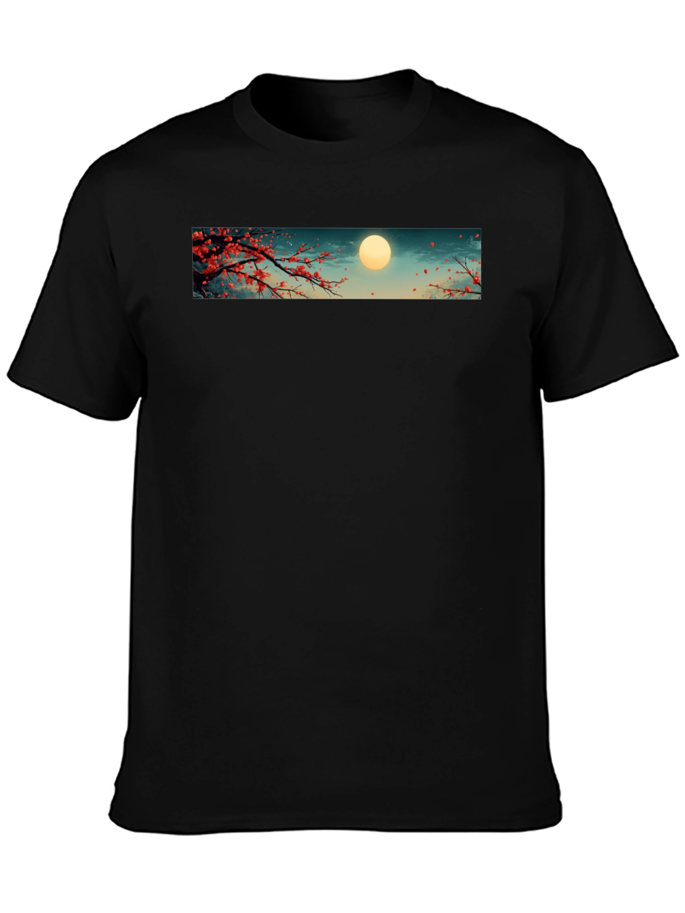 Black Sakura Moon T-Shirt - Japanese Cherry Blossom Tee view 3