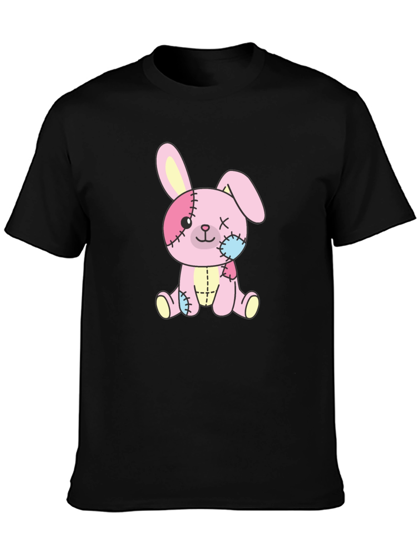 Black Cute Stitched Bunny Black T-Shirt view 3