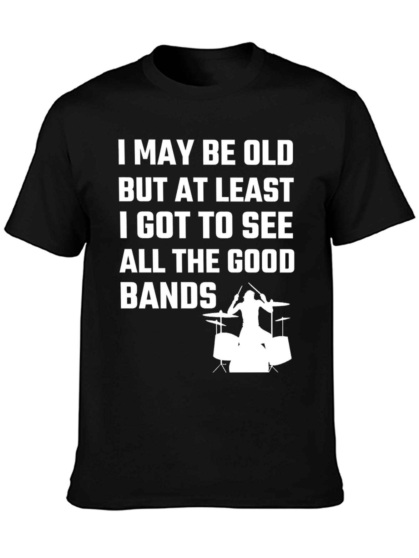 Black Funny Old Drummer T-Shirt - Good Bands view 3