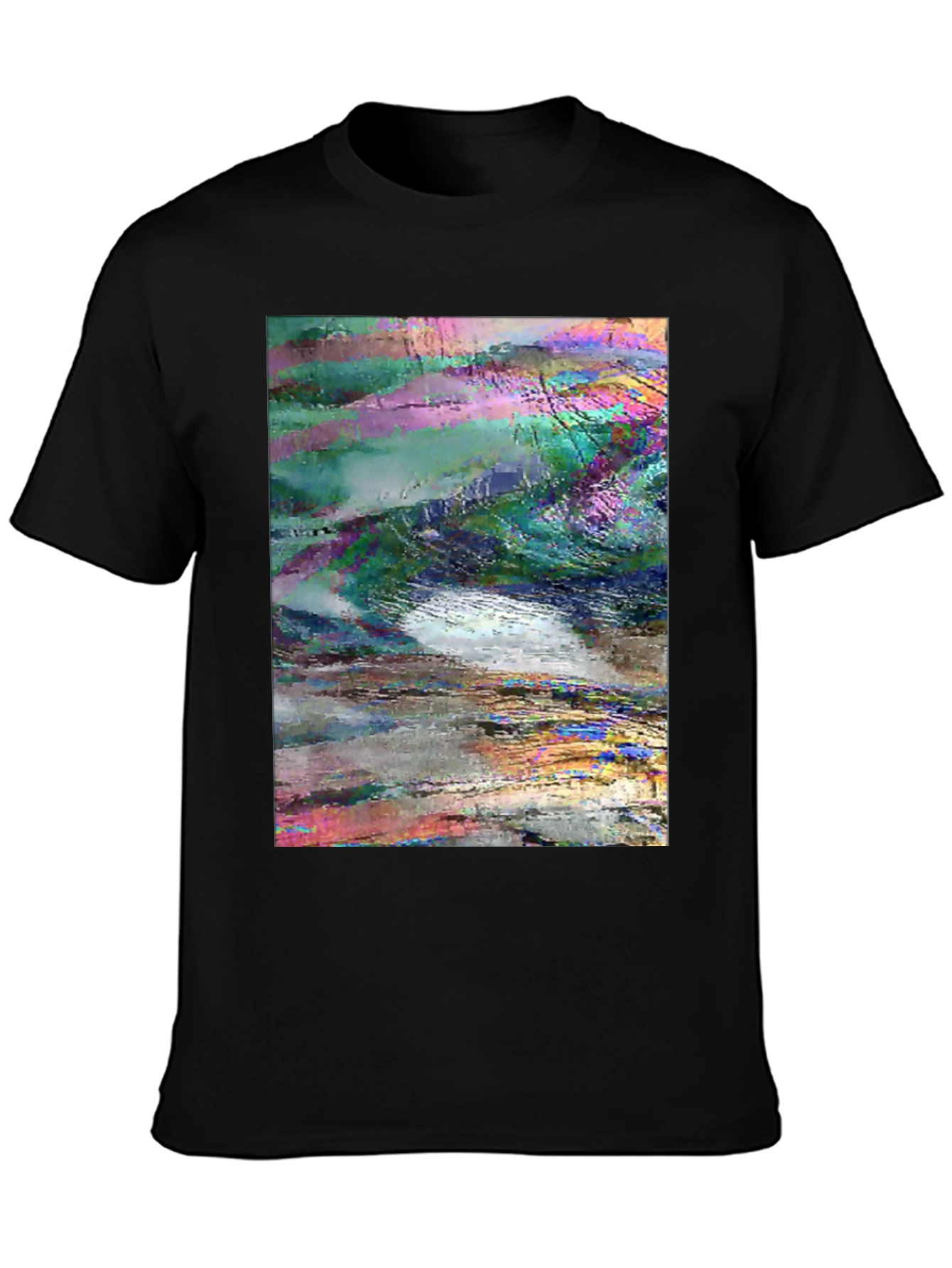 Black Abstract Glitch Art Graphic Tee - Black view 3