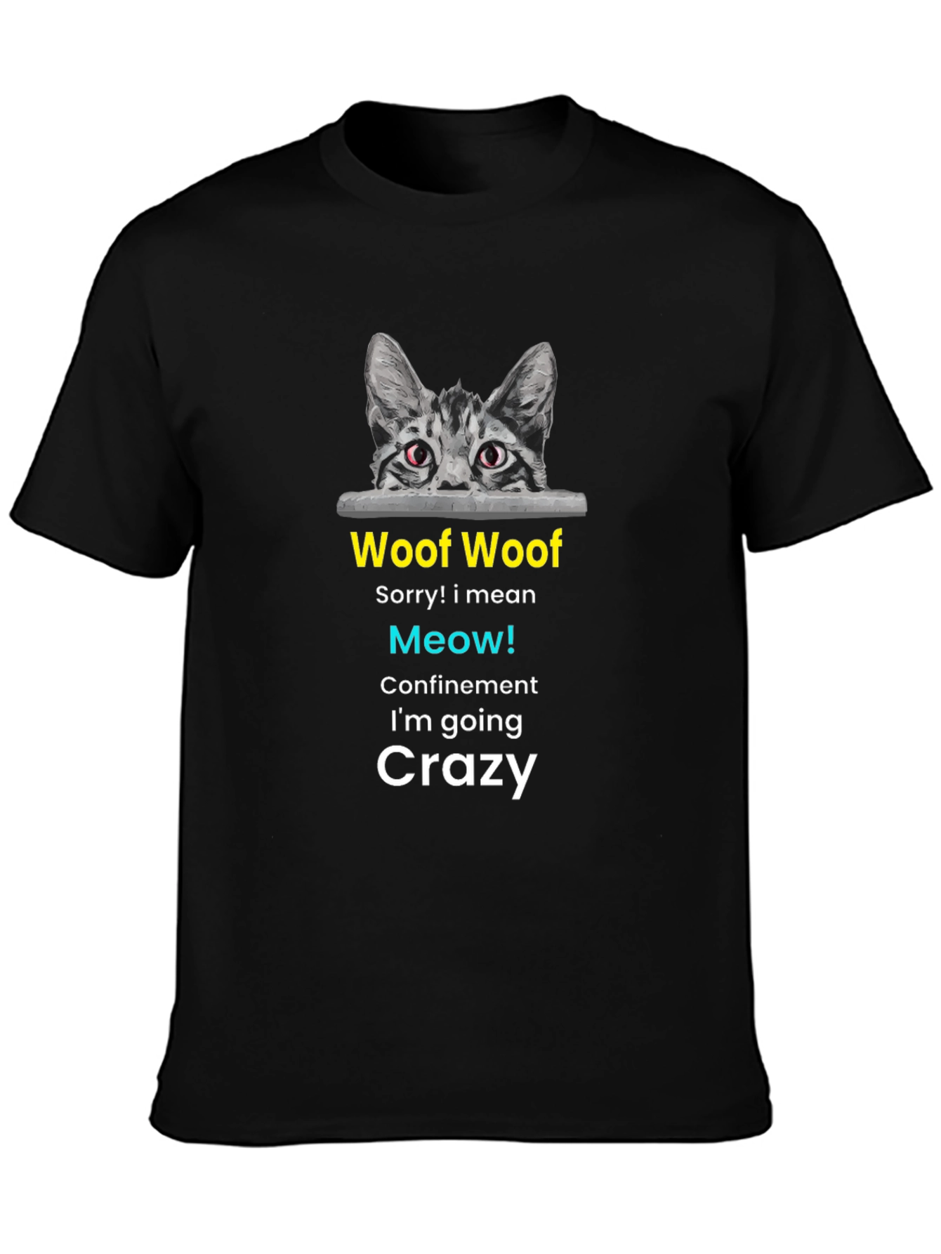 Black Woof Woof Meow Cat Black T-Shirt view 3