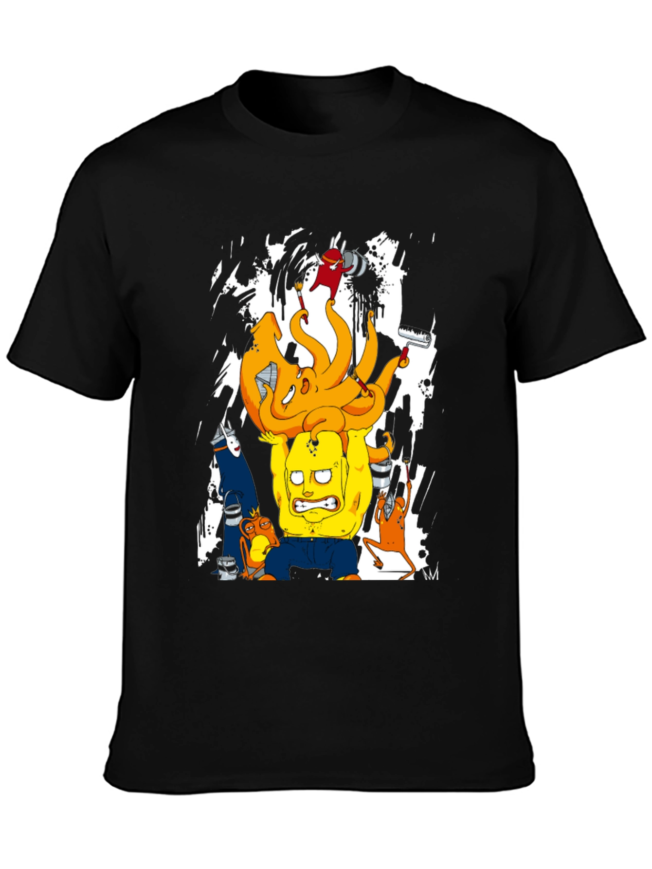 Black Cartoon Graphic T-Shirt - Black Crew Neck Tee view 3