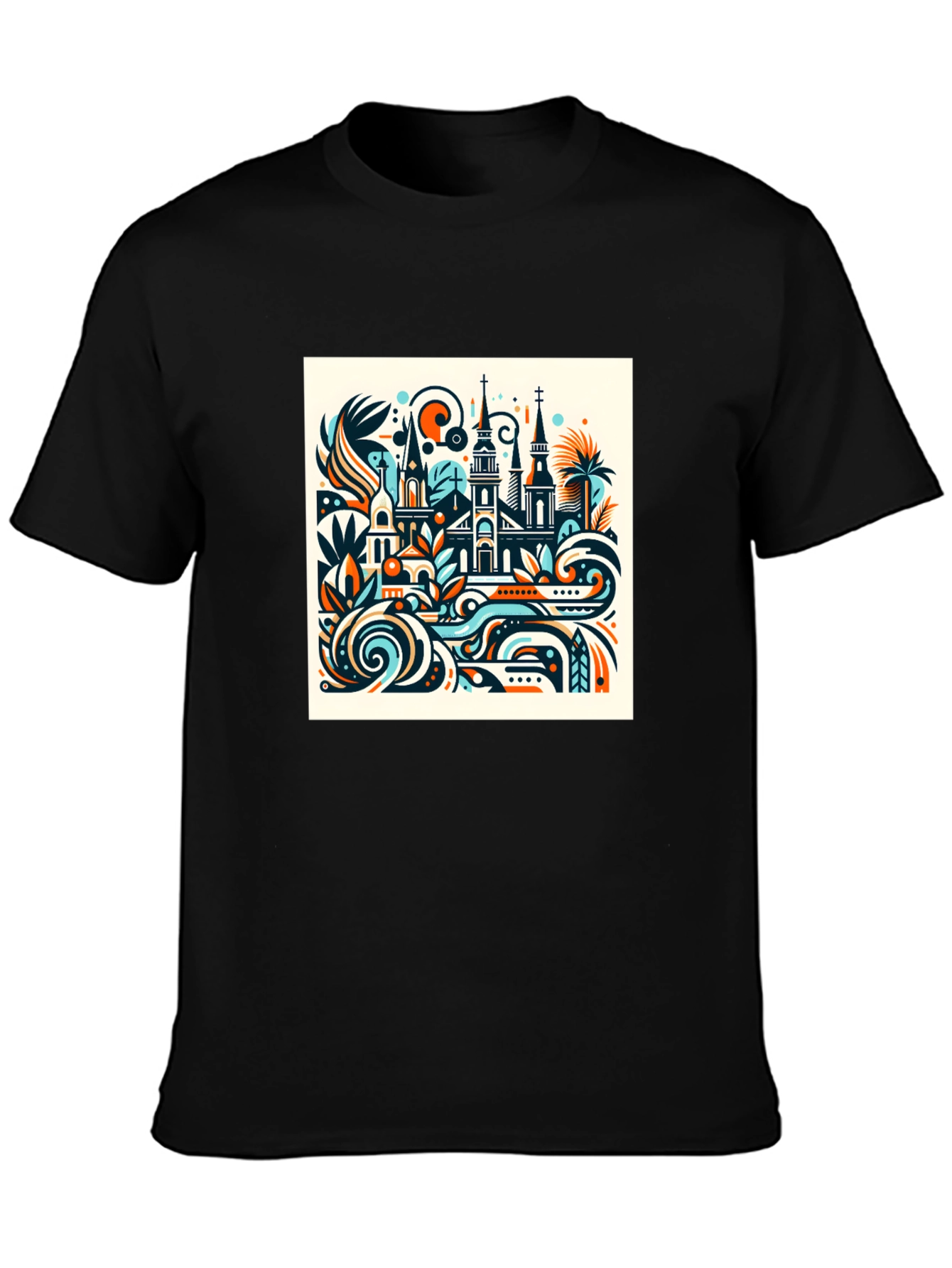 Black Abstract Cityscape Graphic Tee view 3