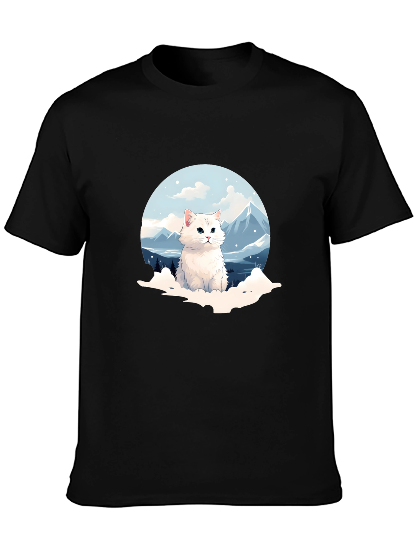 Black Cute Cat Mountain Scene Graphic Tee view 3