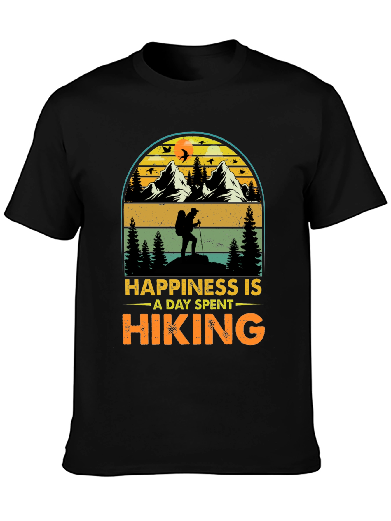 Black Hiking Adventure T-Shirt: Happiness Is Hiking view 3