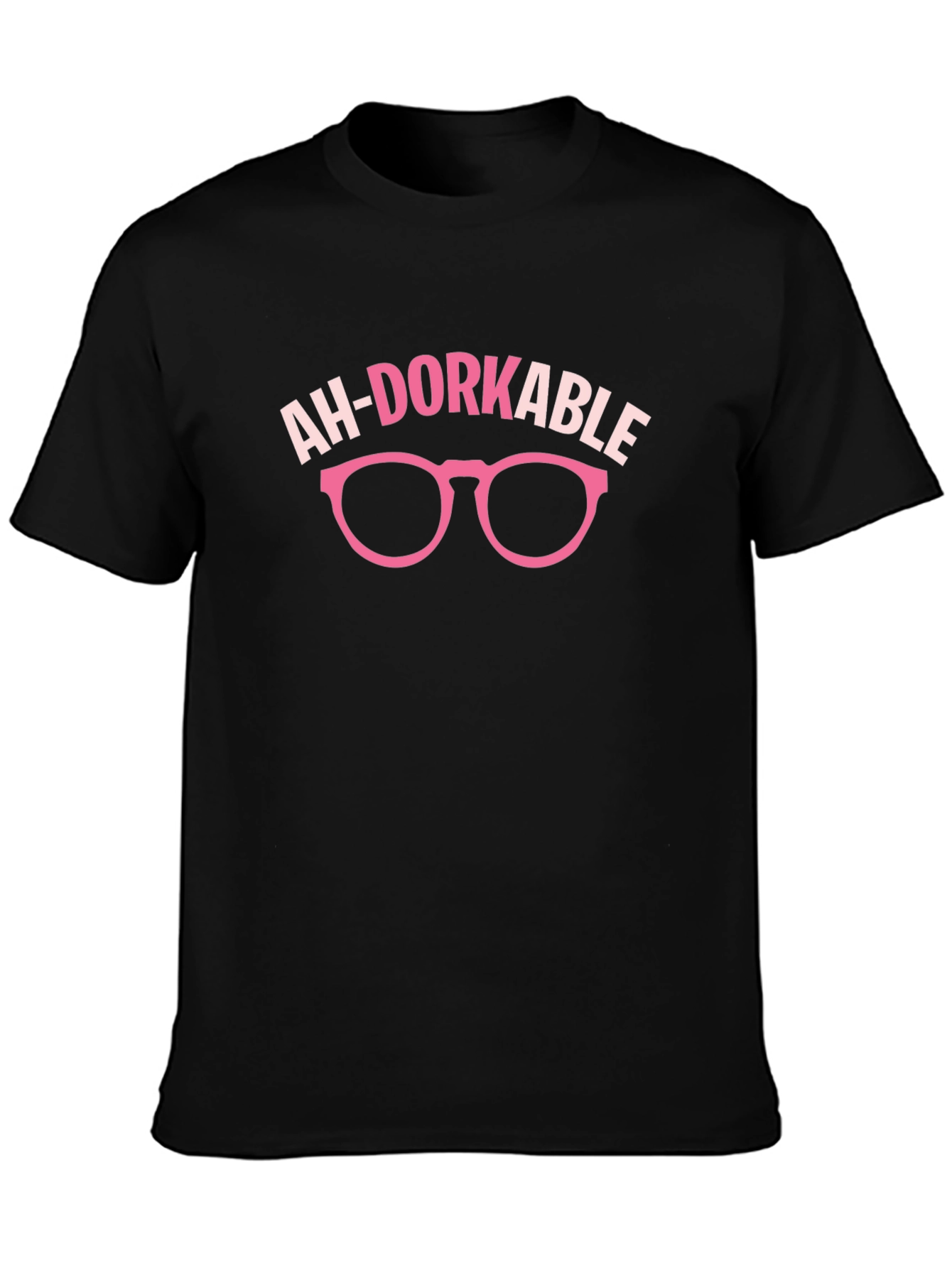 Black Ah-Dorkable Graphic T-Shirt - Funny Pink Glasses Design view 3