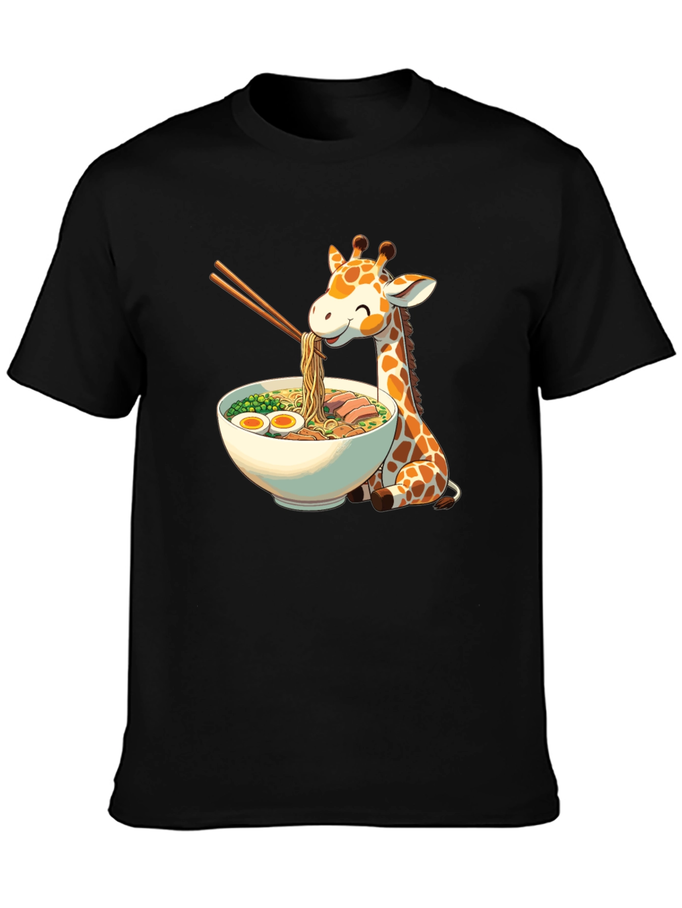 Black Giraffe Ramen Black T-Shirt - Unique Graphic Tee view 3