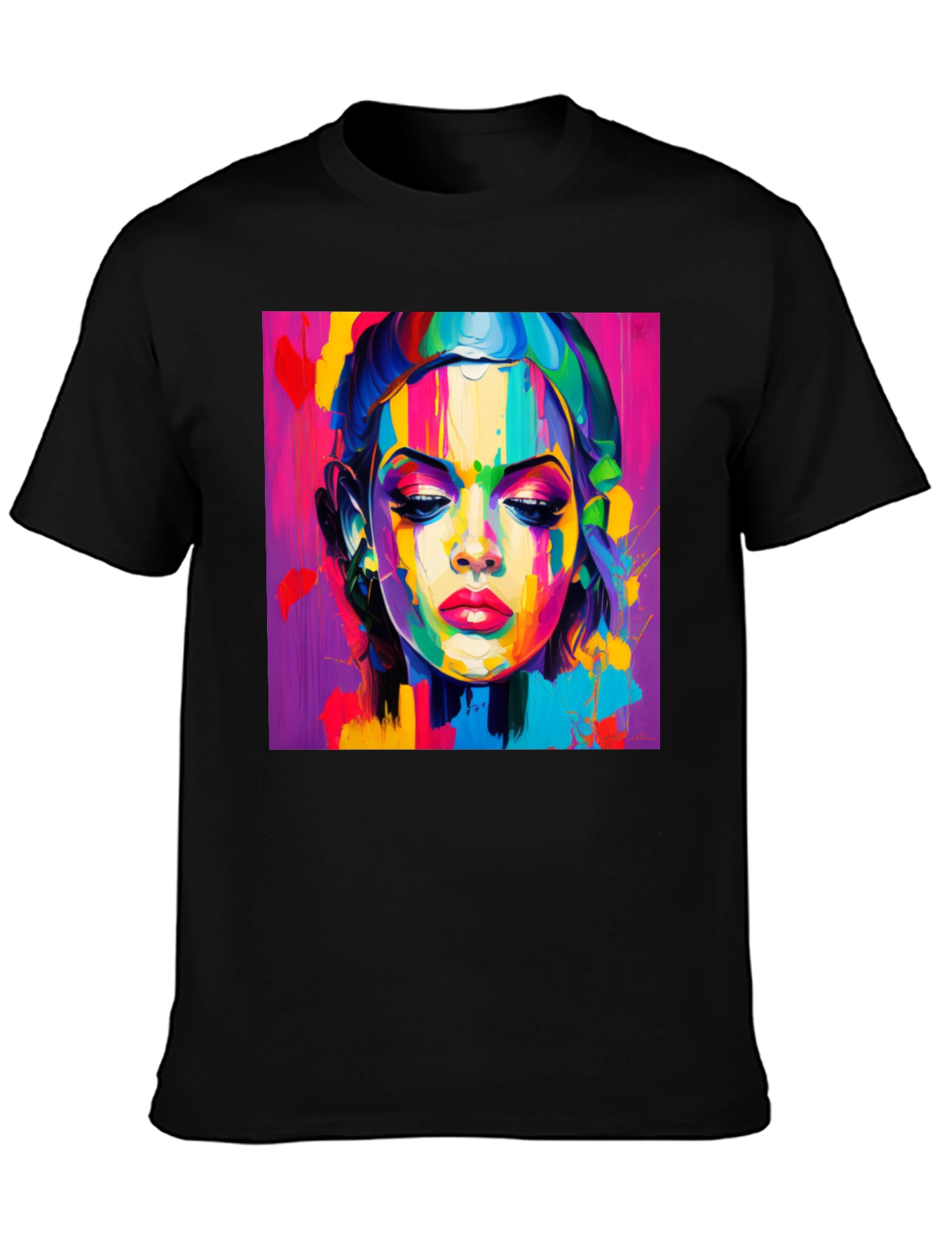 Black Abstract Woman Graphic Tee - Vibrant Colors view 3
