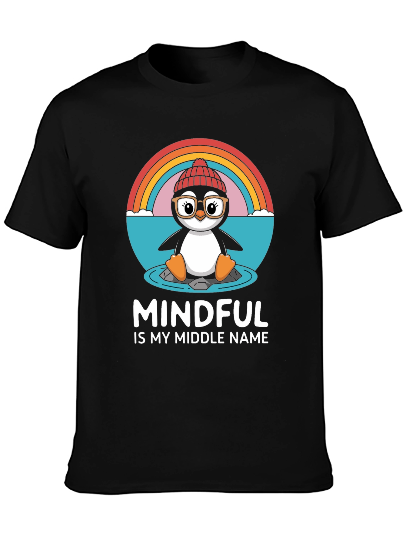 Black Mindful Penguin T-Shirt - Cute & Comfy Tee view 3