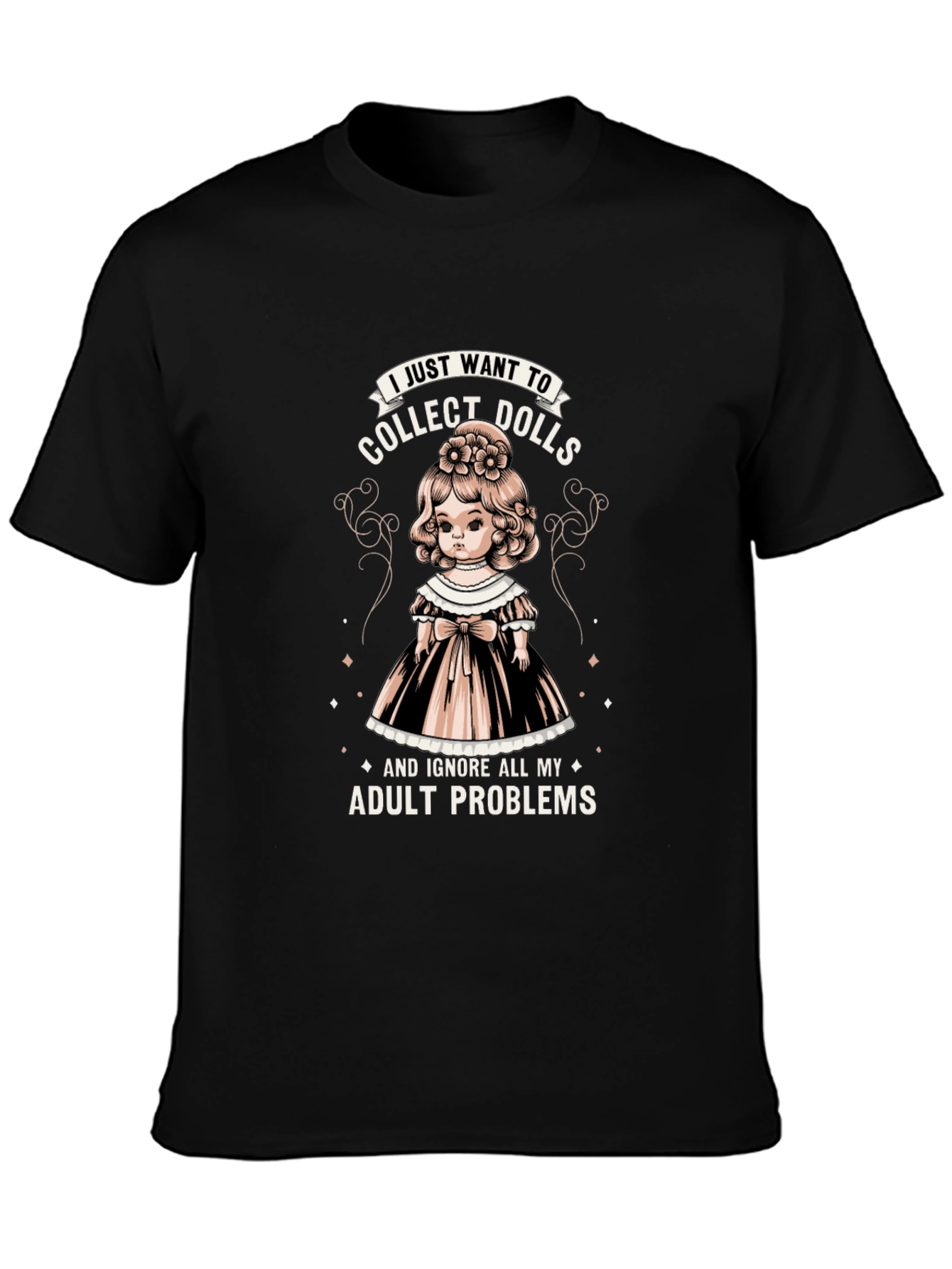 Black Collect Dolls Graphic Tee - Ignore Adult Problems T-Shirt view 3