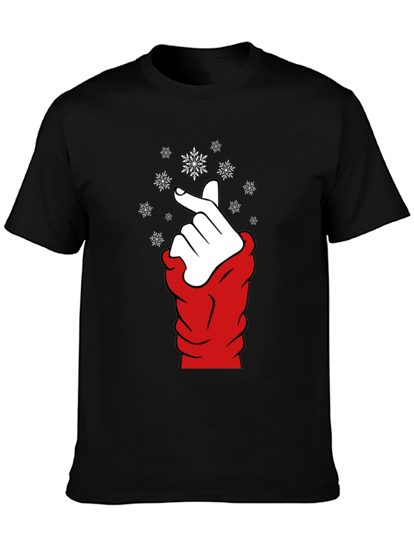 Black Heart Finger Snowflake Graphic Black T-Shirt view 3