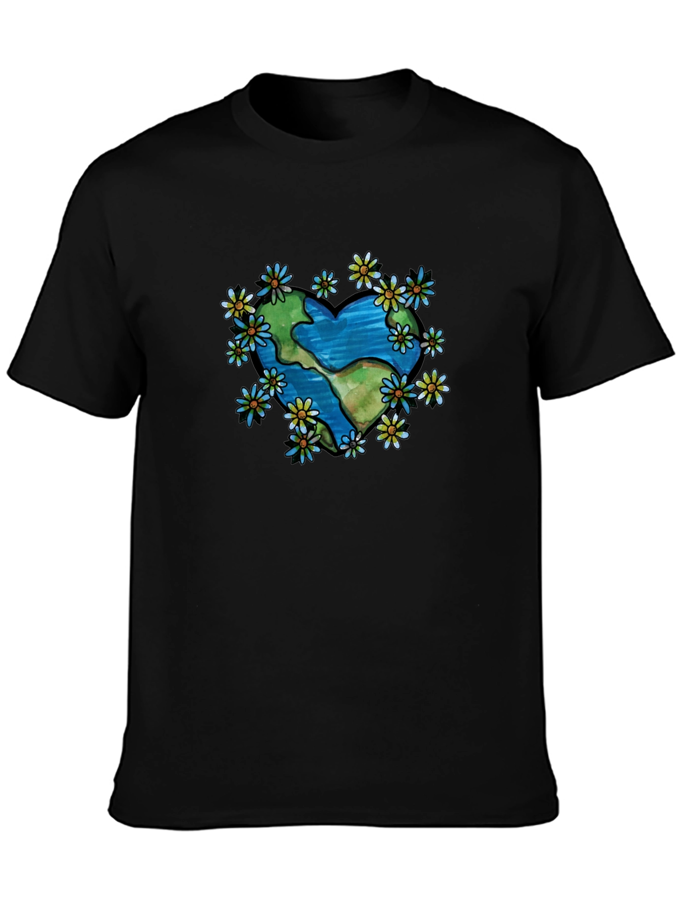 Black Earth Heart Flower T-Shirt - Black view 3
