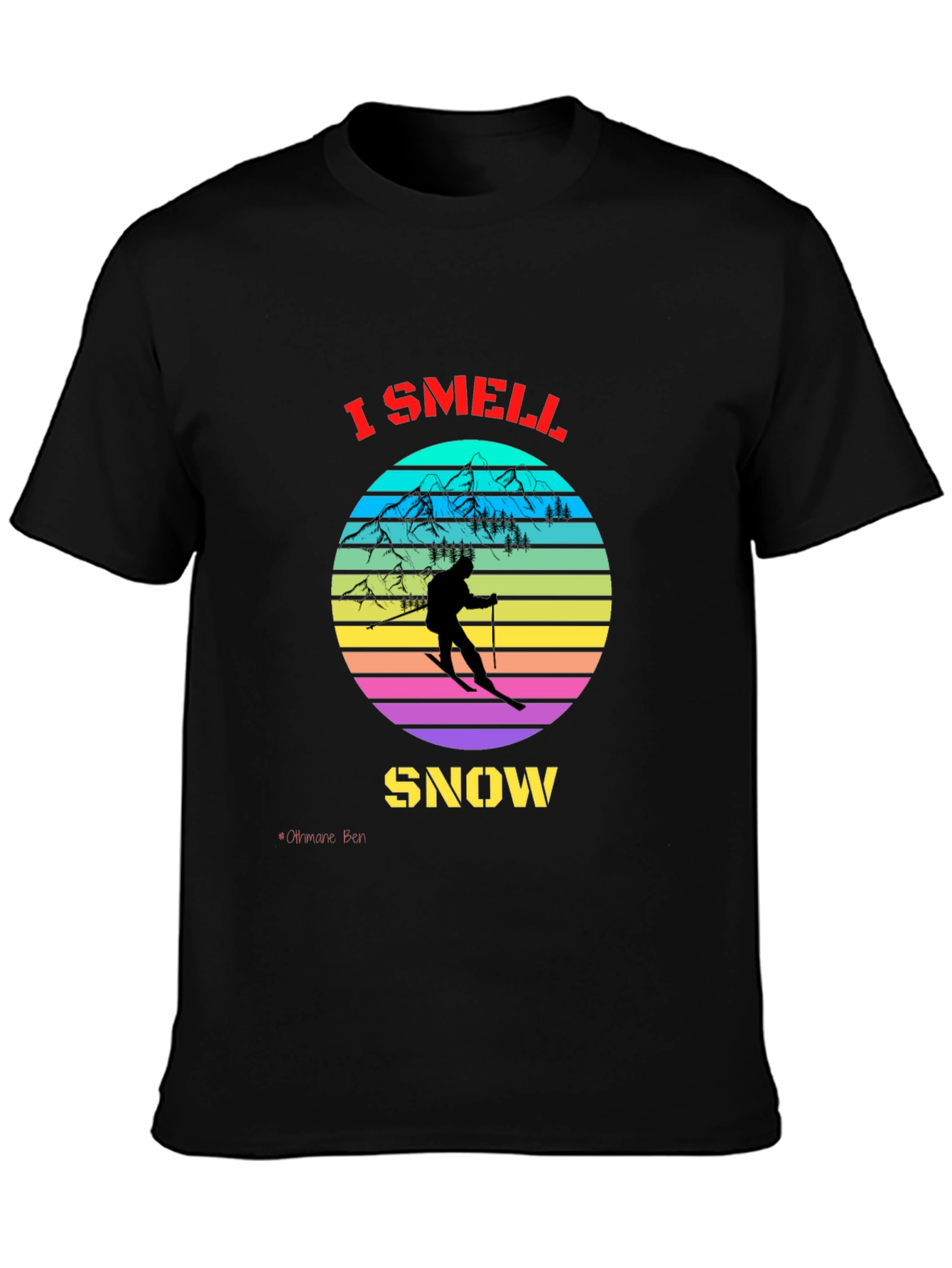 Black I Smell Snow Skiing T-Shirt view 3